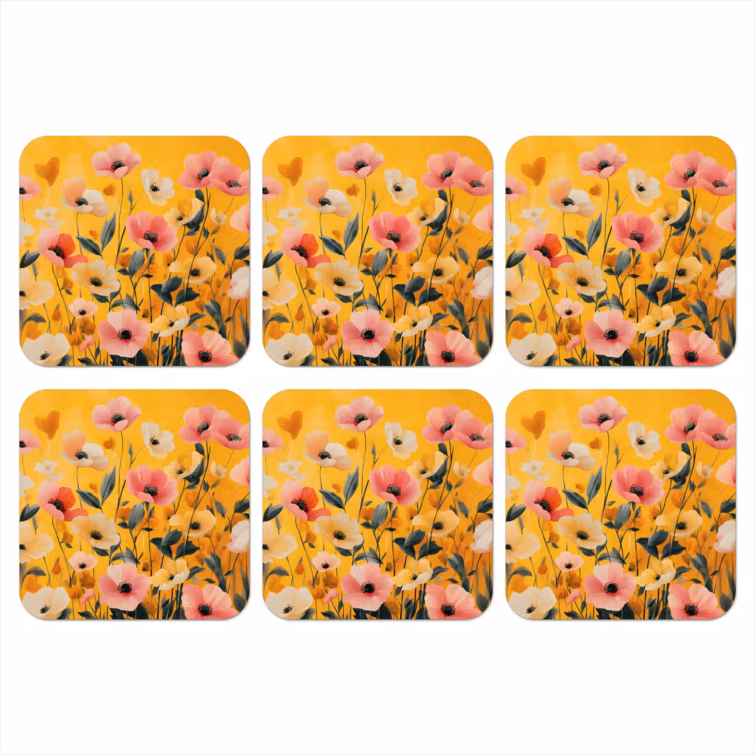 Bloemen - Veld - Geel onderzetter kurk middel -3d
