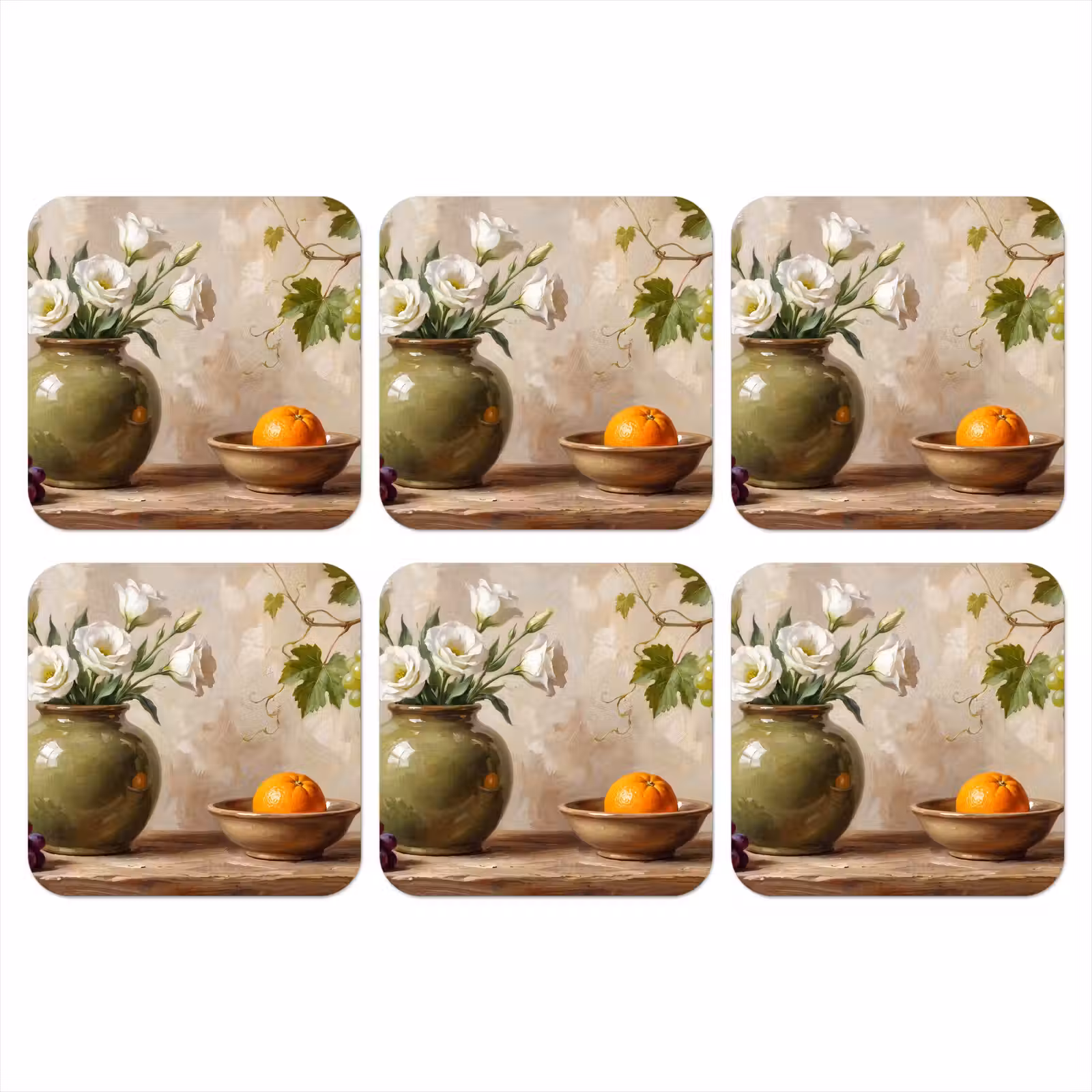 Coaster - Flowers - Fruit - Still Life - Bloemen - Fruit - Stilleven onderzetter kurk middel