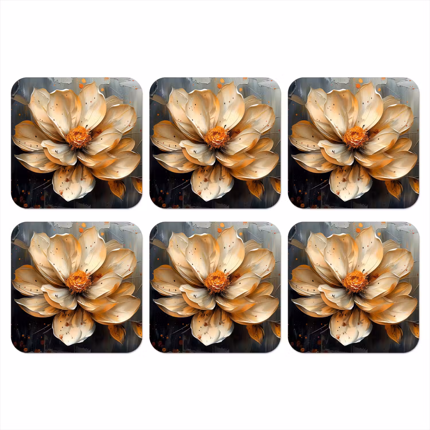 Bloemen - Goud - Kunst - Zwart - Modern onderzetter kurk middel -3d