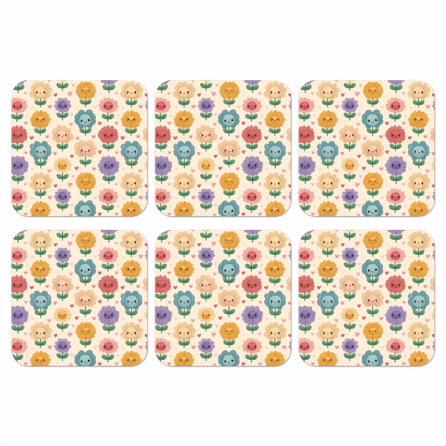 Bloemen - Hartjes - Kleurrijk onderzetter kurk middel 366 -3d