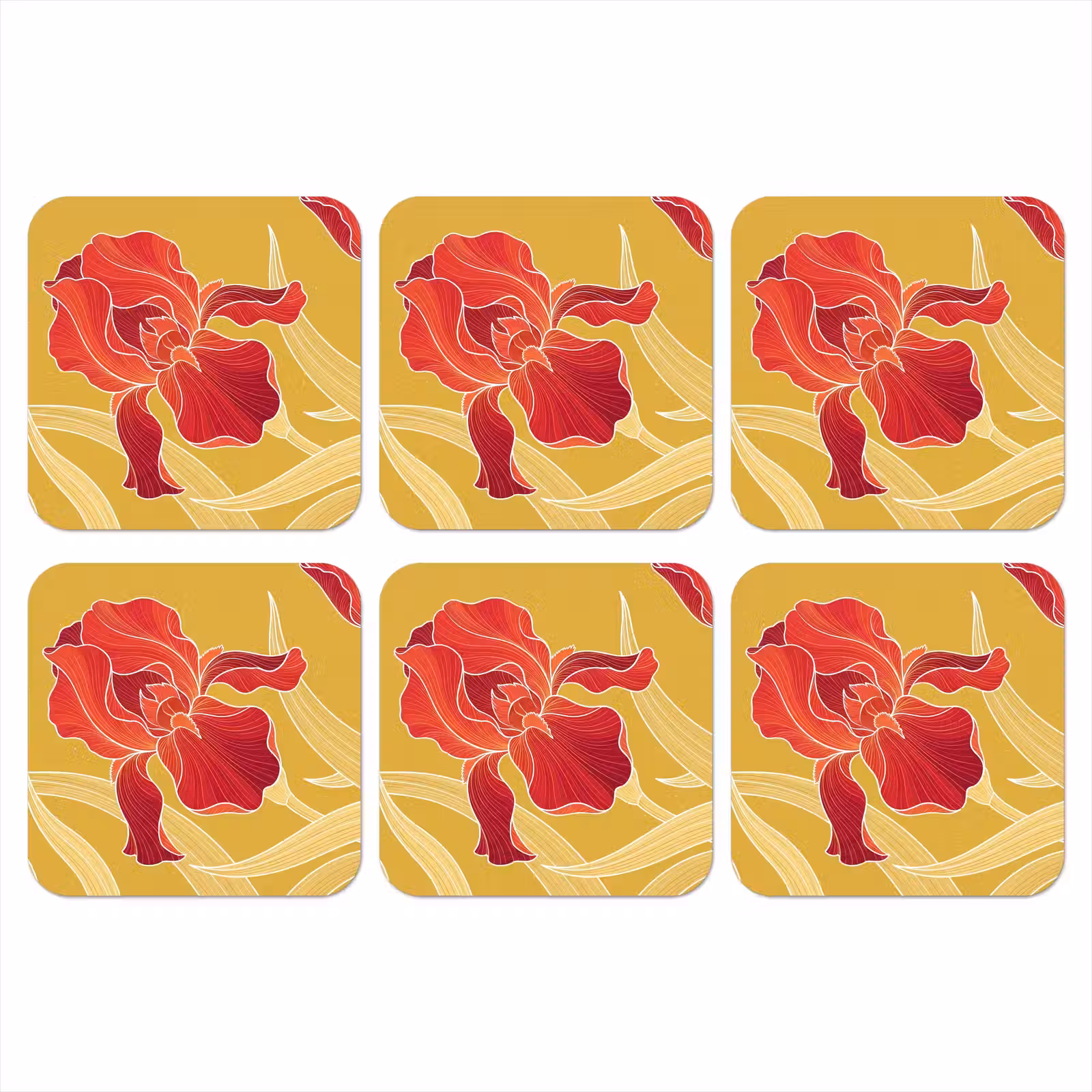Coaster - Flowers - Illustration - Red - Bloemen - Illustratie - Rood onderzetter kurk middel
