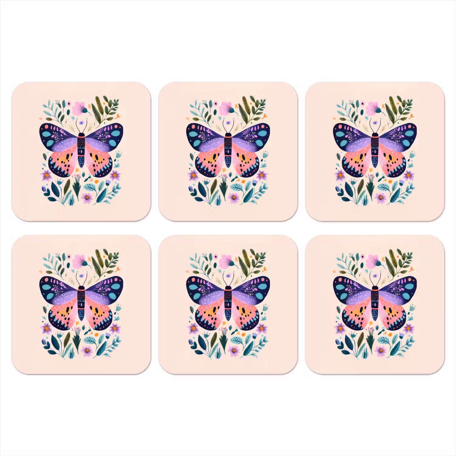 Bloemen - Bladeren - Vlinder - Kleurrijk onderzetter kurk middel -3d
