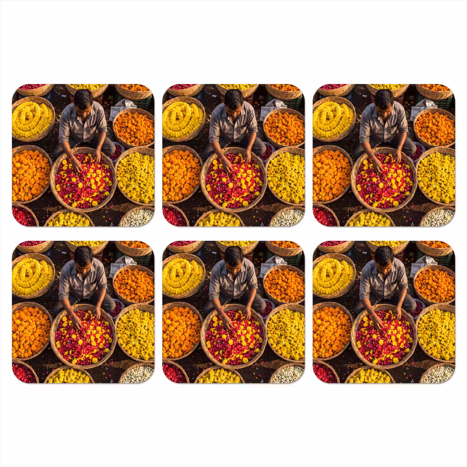 Coaster - Flowers - Market - Colorful - Bloemen - Markt - Kleurrijk onderzetter kurk middel