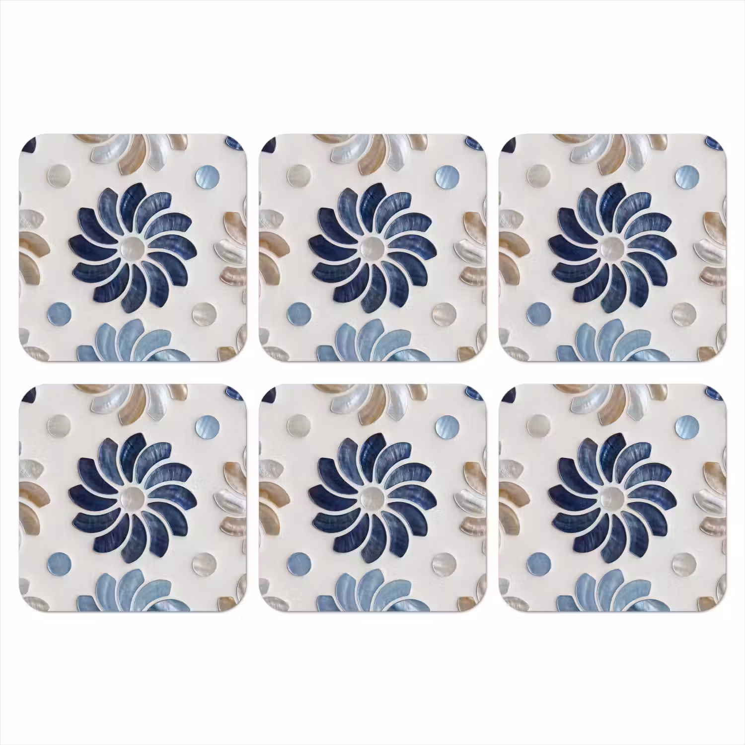 Bloemen - Parelmoer - Abstract - Patroon - Blauw onderzetter kurk middel -3d