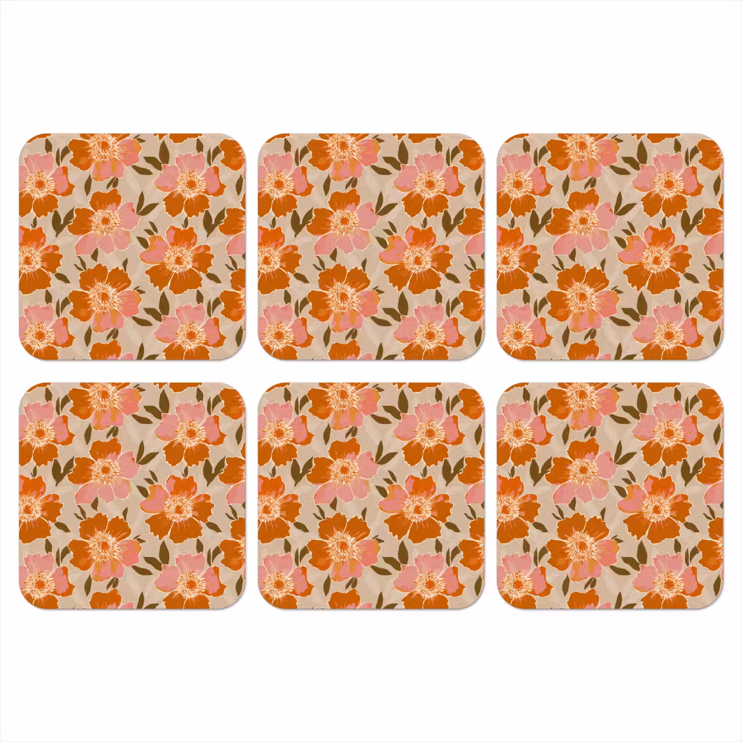 Bloemen - Motief - Retro onderzetter kurk middel 366 -3d