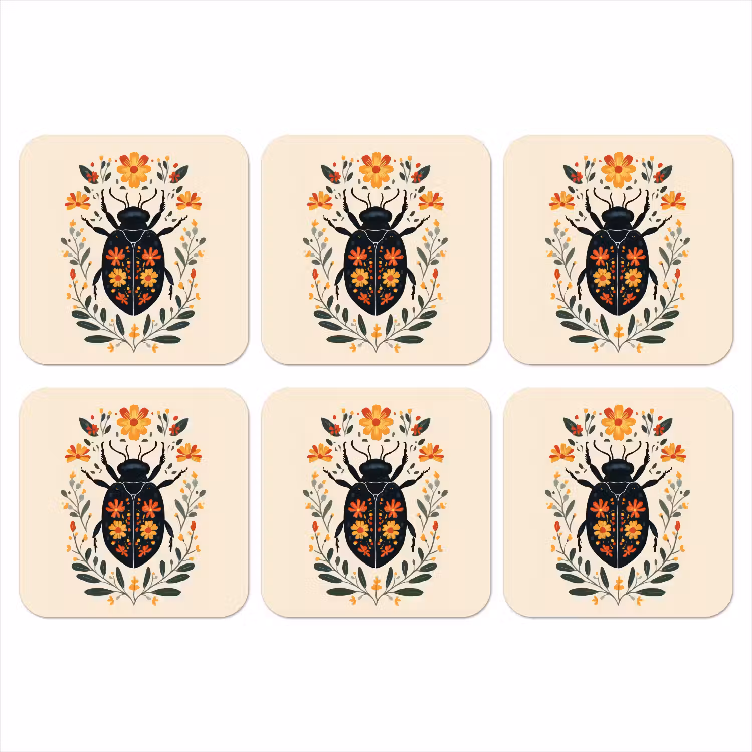 Bloemen - Oranje - Planten - Sierlijk onderzetter kurk middel -3d