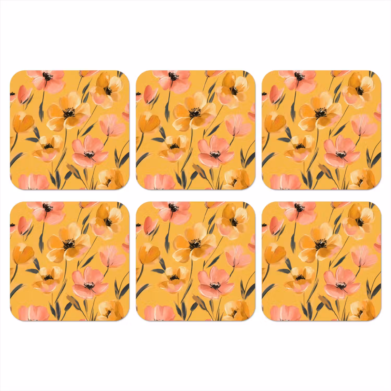 Bloemen - Geschilderd - Geel onderzetter kurk middel -3d