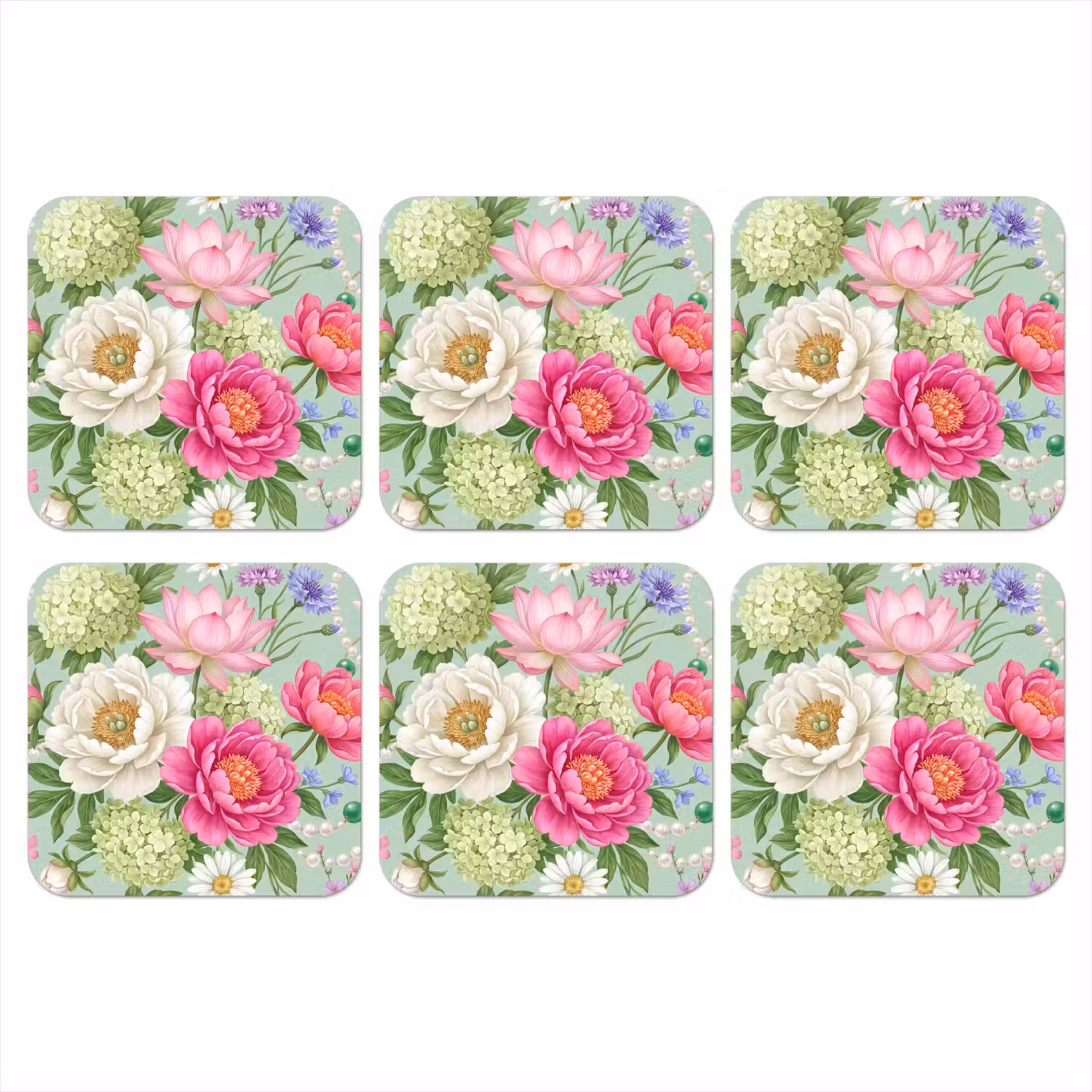 Bloemen - Patroon - Botanisch - Groen onderzetter kurk middel -3d