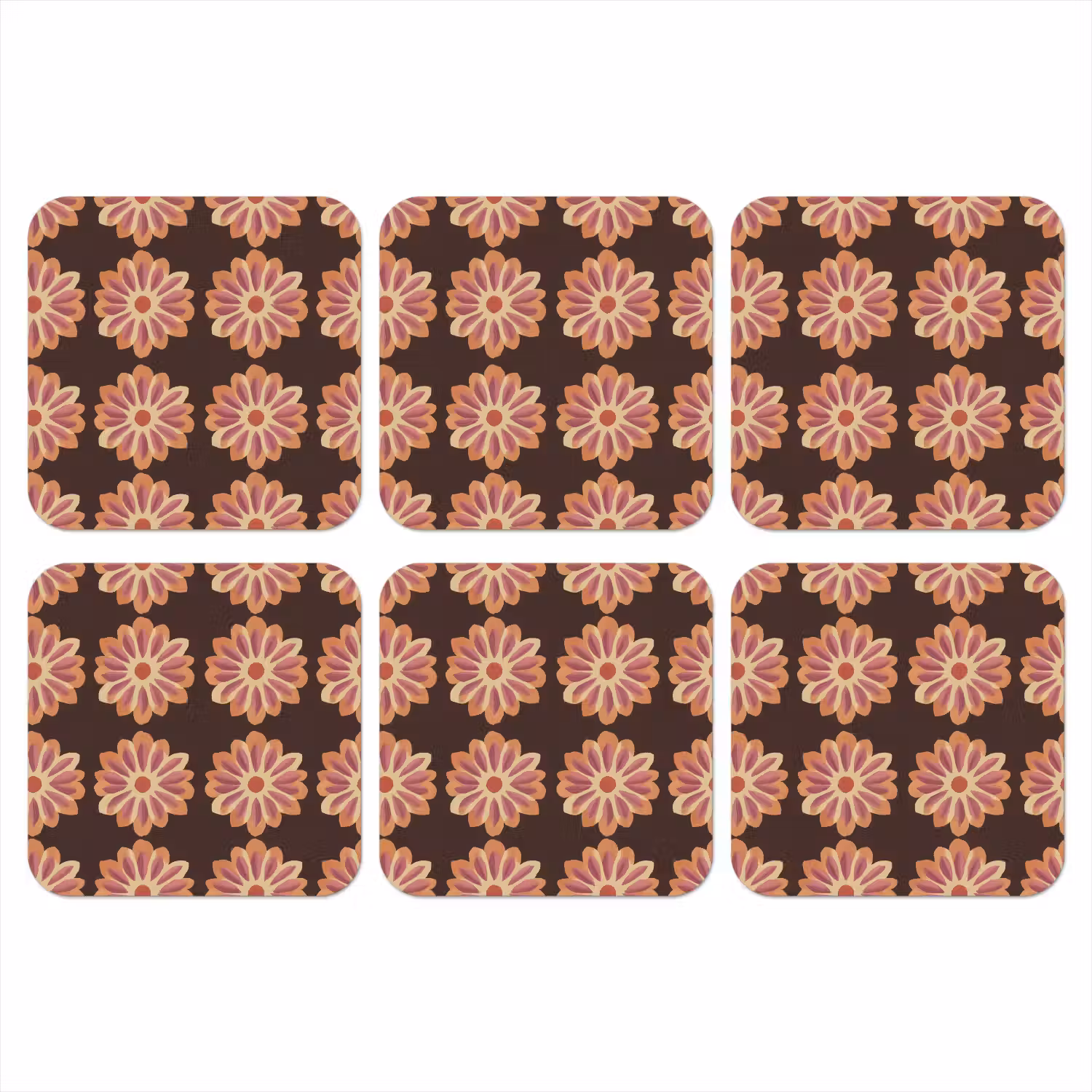 Bloemen - Patroon - Bruin onderzetter kurk middel 366 -3d