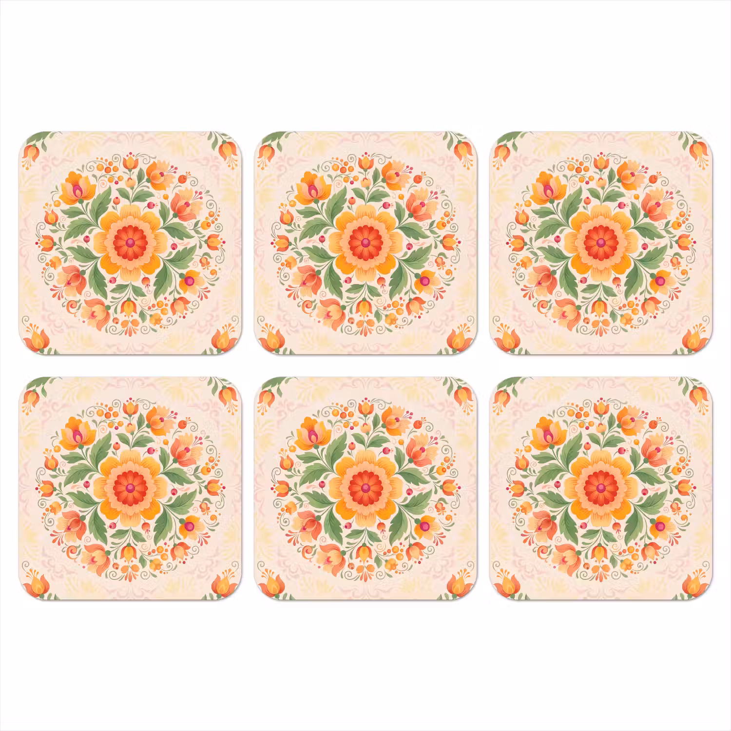 Bloemen - Patroon - Decoratief - Oranje onderzetter kurk middel -3d