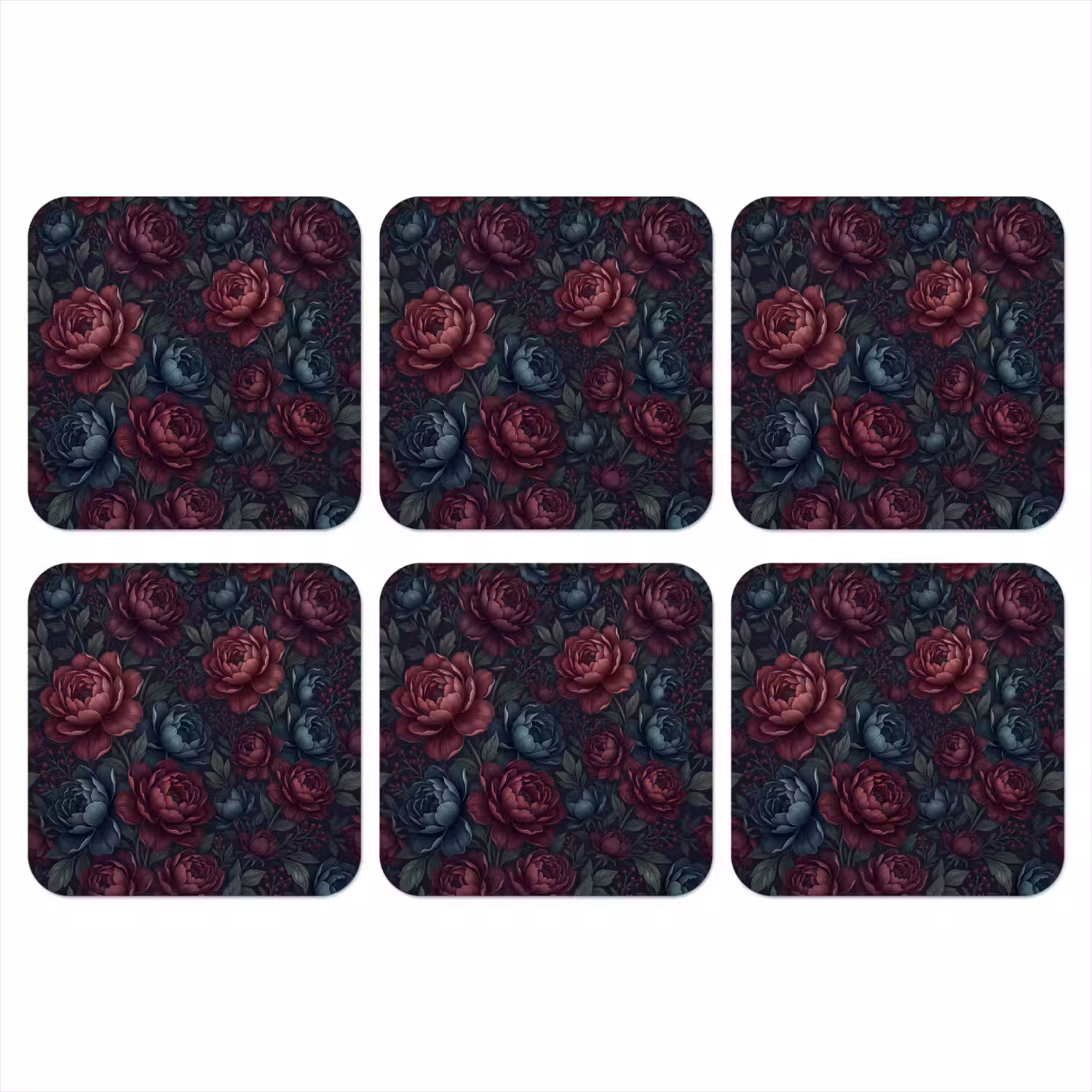 Bloemen - Patroon - Natuur - Klassiek - Donker onderzetter kurk middel -3d