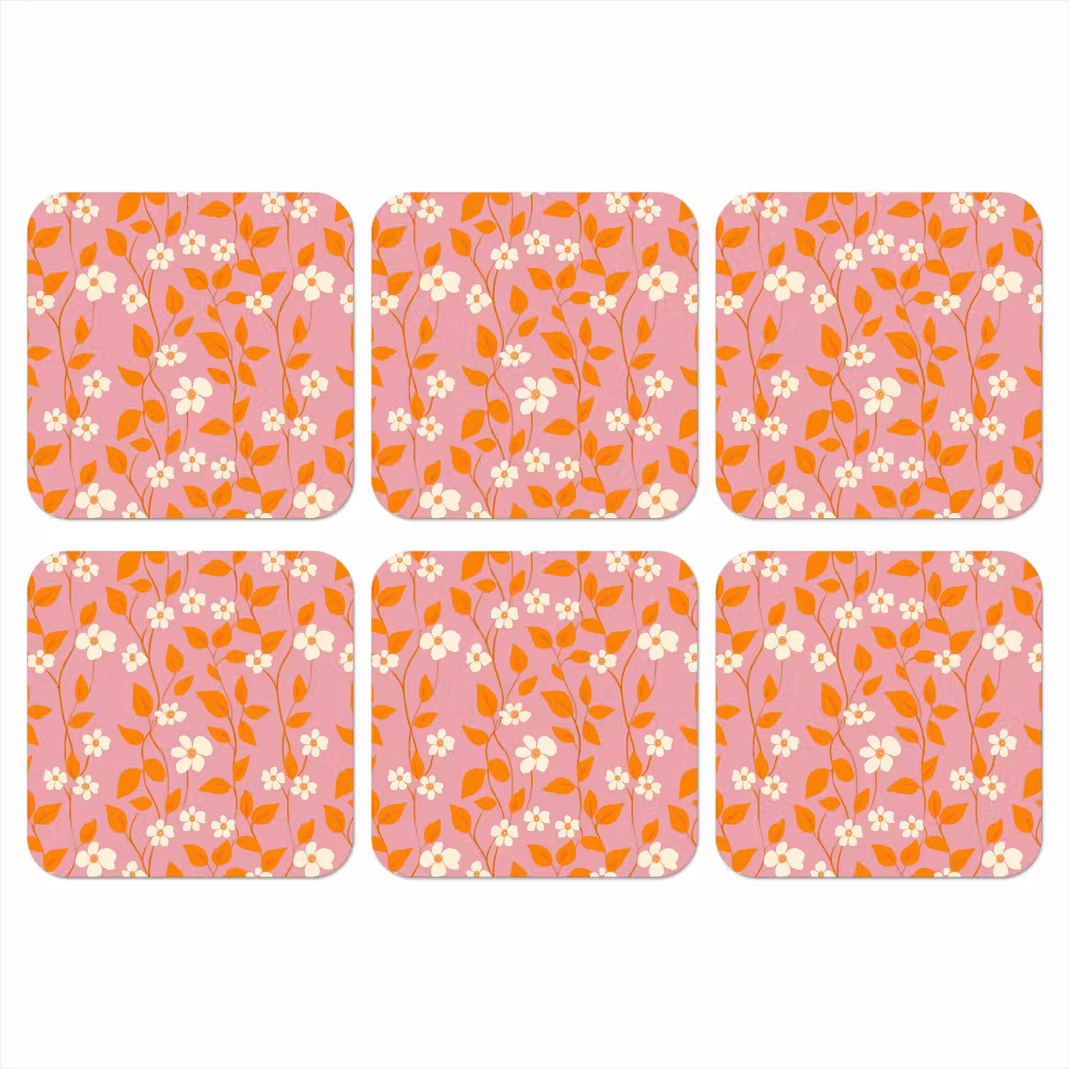 Bloemen - Patroon - Oranje onderzetter kurk middel 366 -3d
