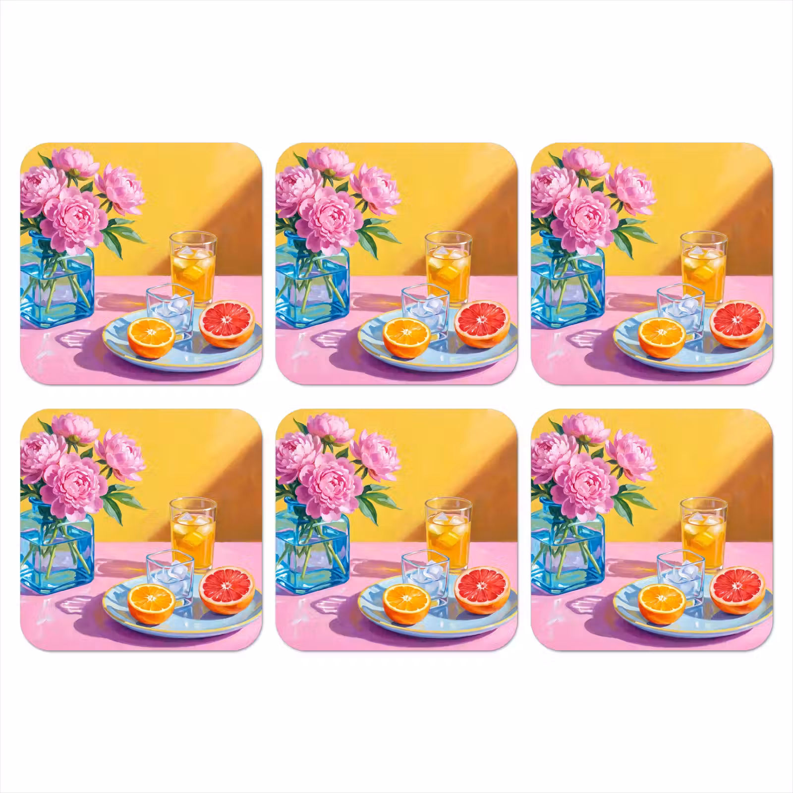 Coaster - Flowers - Pink - Modern - Bloemen - Roze - Modern onderzetter kurk middel