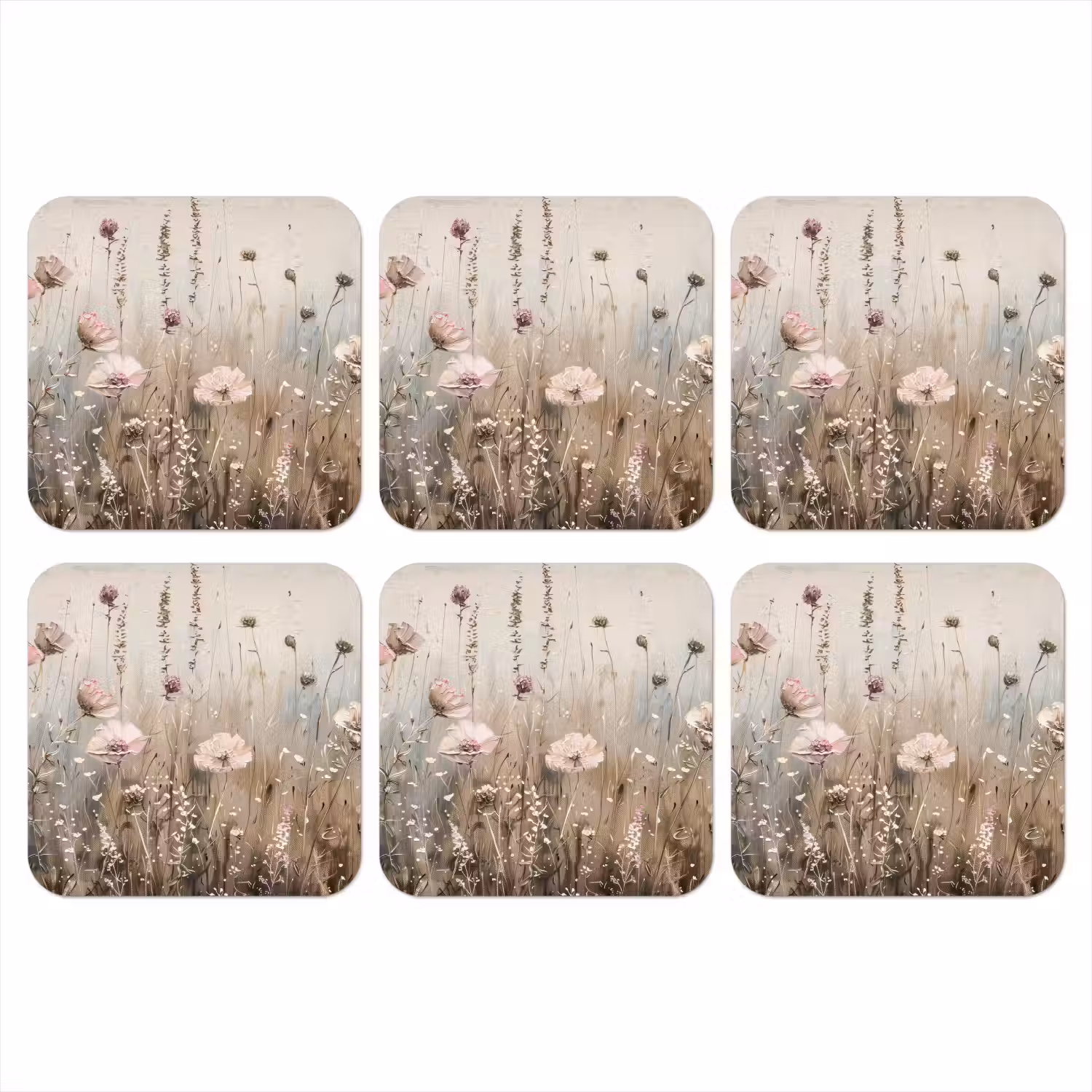 Bloemen - Roze - Modern - Beige onderzetter kurk middel -3d