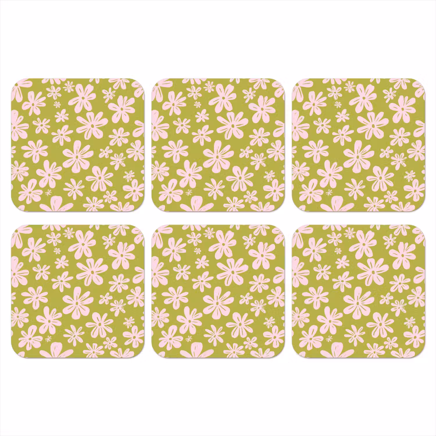 Bloemen - Roze - Getekend - Patroon onderzetter kurk middel -3d