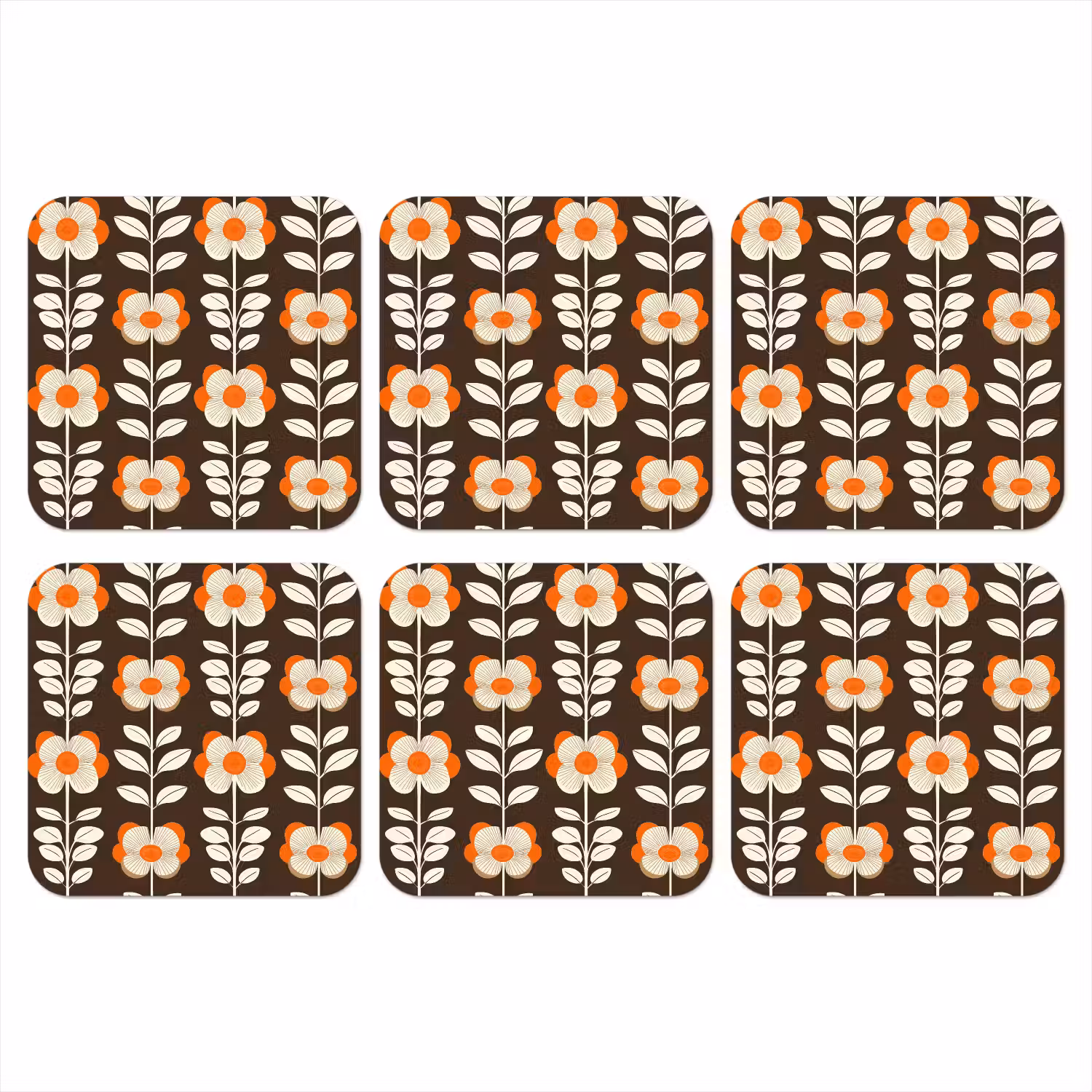 Bloemen - Retro - Bruin onderzetter kurk middel 366 -3d
