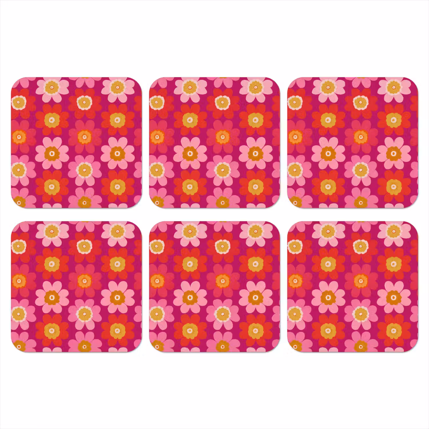 Bloemen - Retro - Kleurrijk onderzetter kurk middel 366 -3d