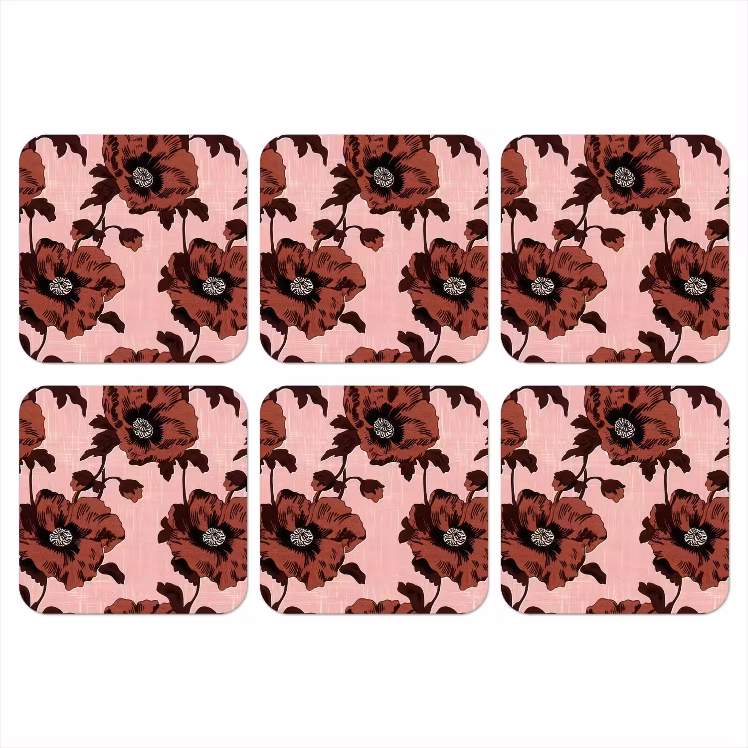 Bloemen - Retro - Rood onderzetter kurk middel 366 -3d
