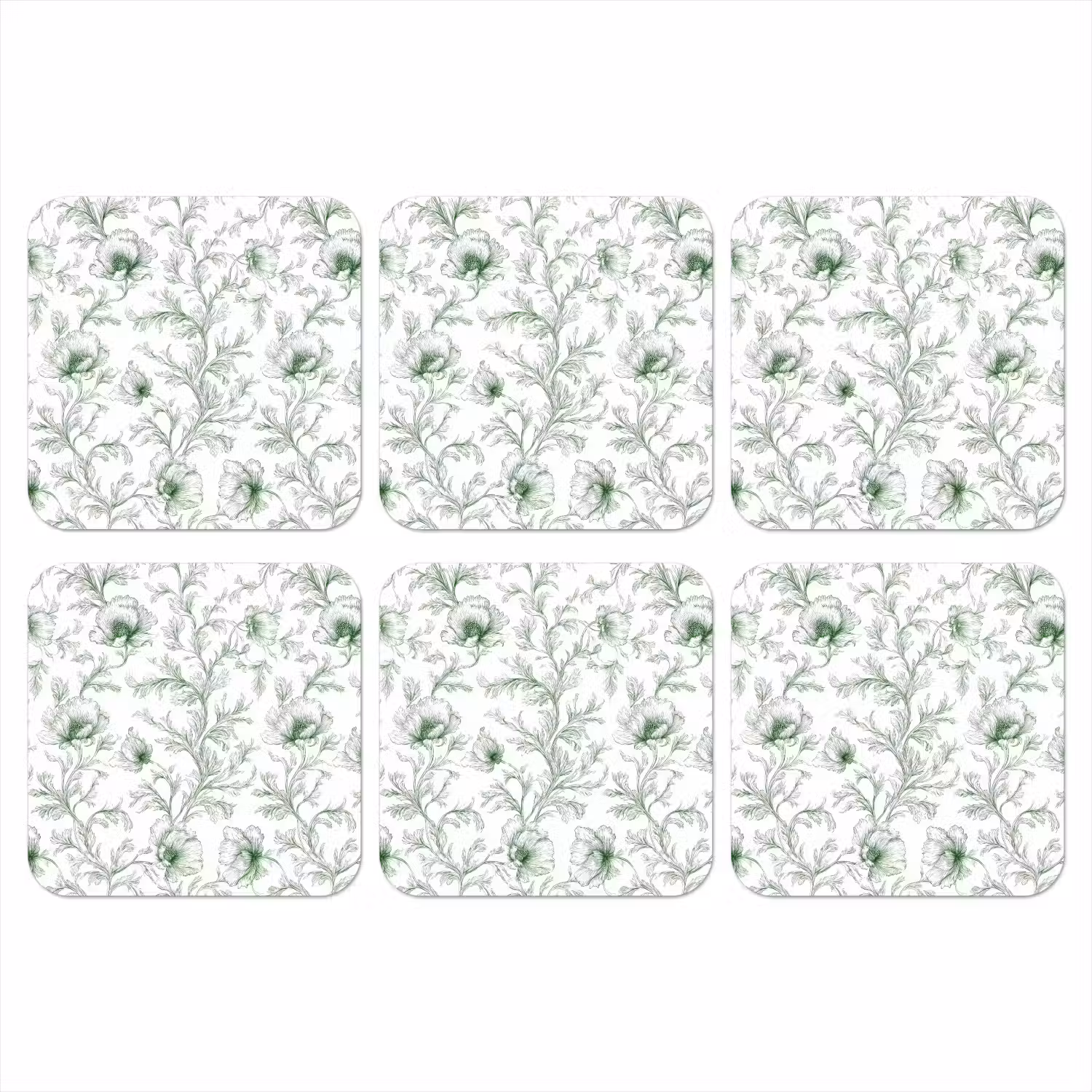 Bloemen - Getekend - Groen onderzetter kurk middel 366 -3d