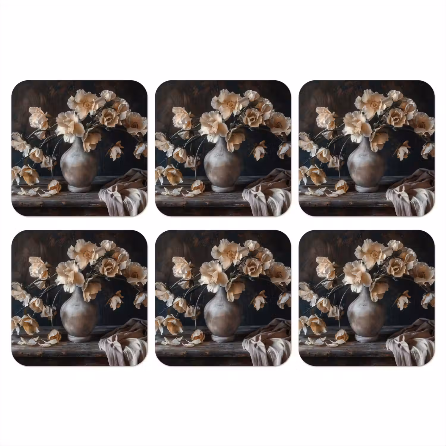 Bloemen - Vaas - Kunst - Stilleven onderzetter kurk middel -3d
