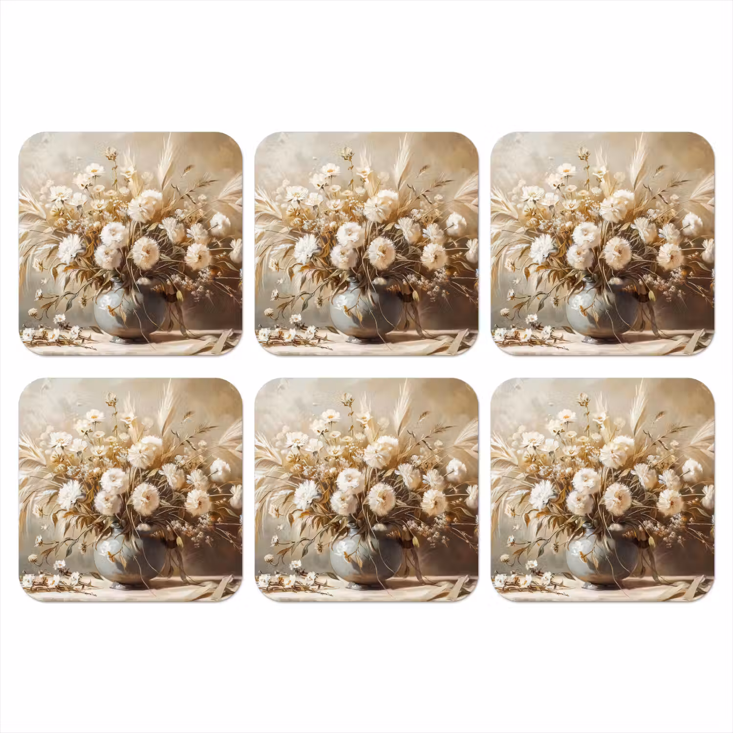 Bloemen - Vaas - Stilleven - Beige onderzetter kurk middel -3d