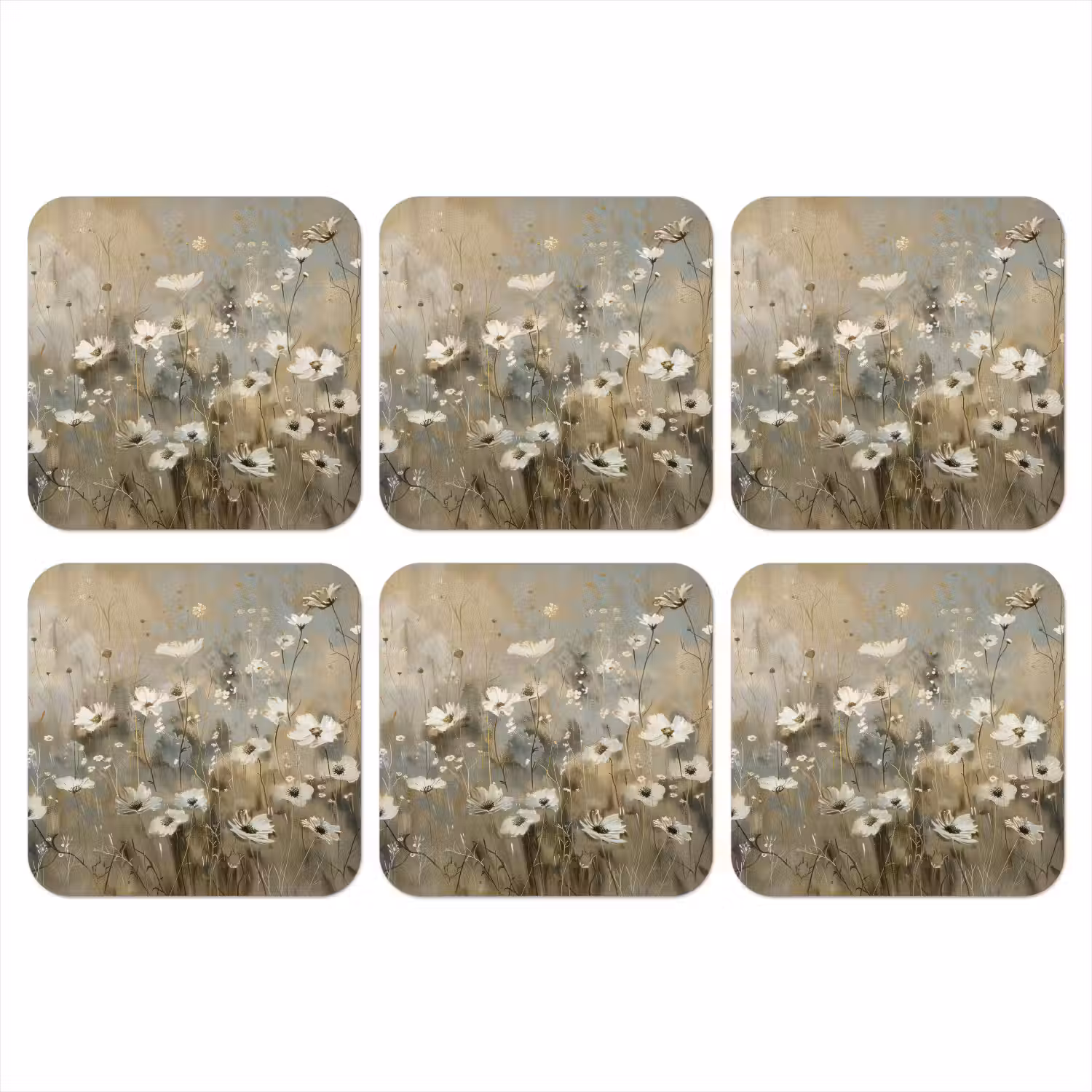 Bloemen - Wit - Natuur - Grijs - Modern onderzetter kurk middel -3d