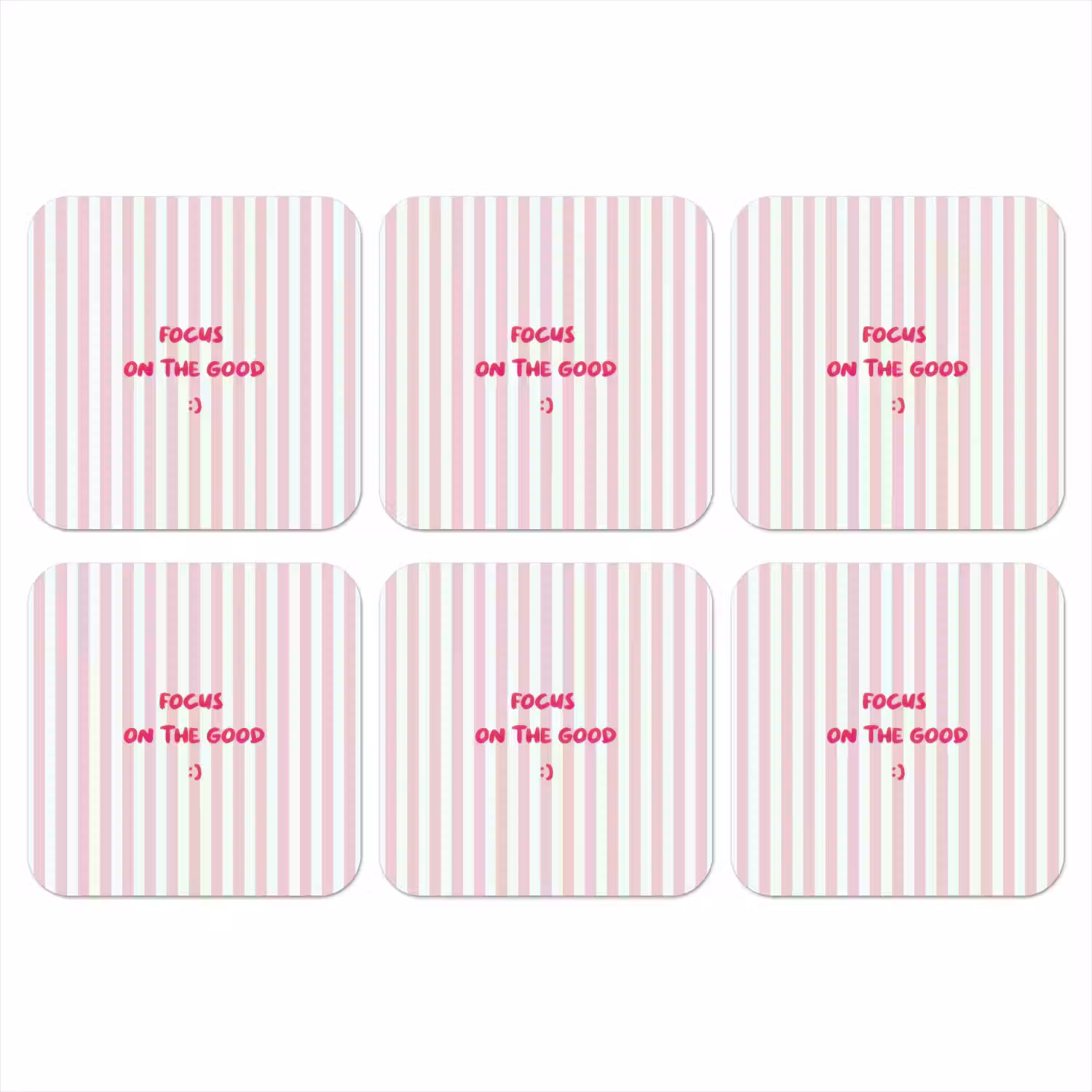 Focus on the good - Strepen - Roze - Smiley onderzetter kurk middel -3d