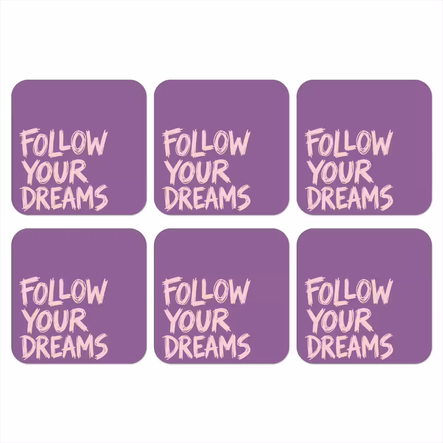 Follow your dreams - Paars - Penseeltextuur onderzetter kurk middel -3d
