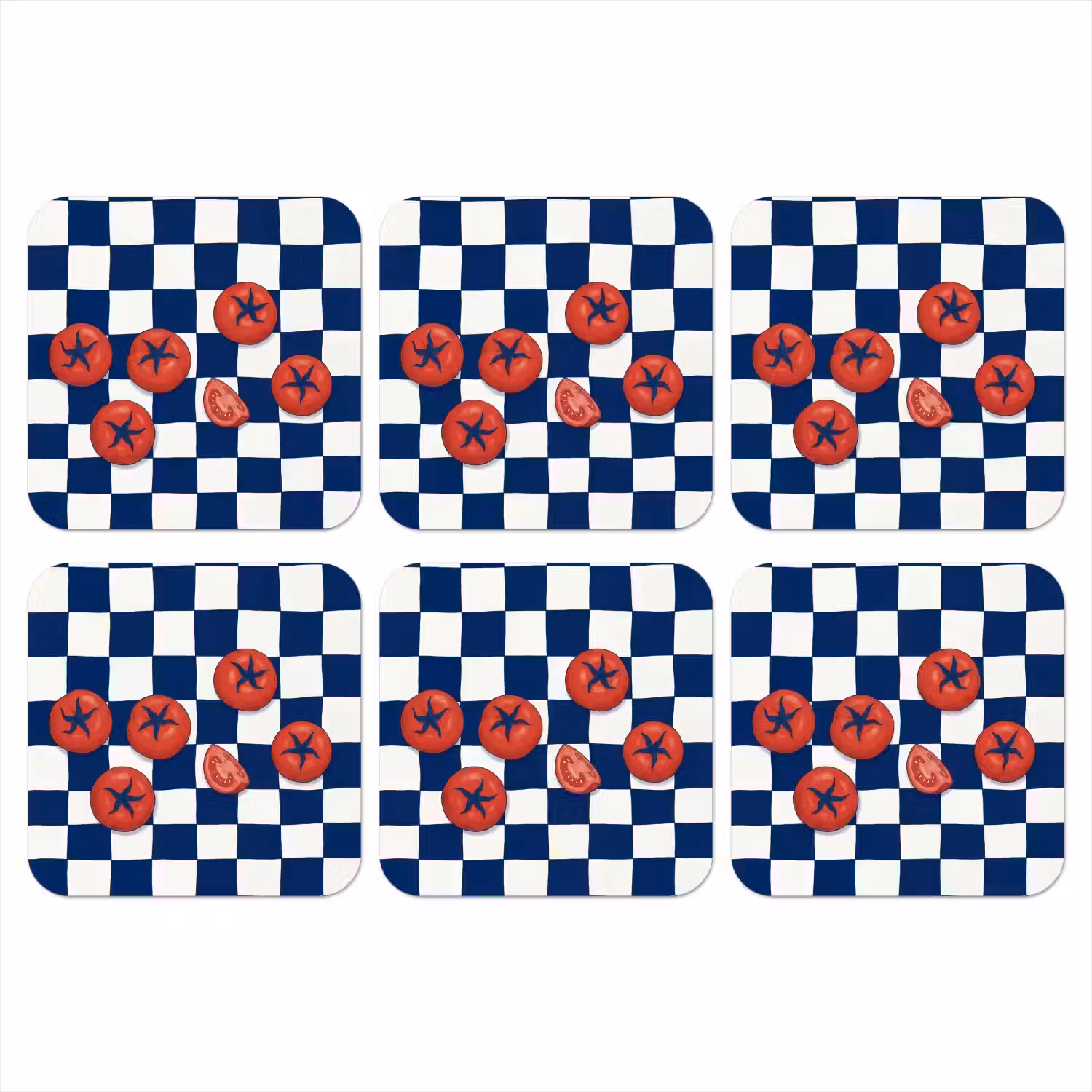 Eten - Tomaten - Keuken - Illustratie - Rood-Blauw onderzetter kurk middel -3d
