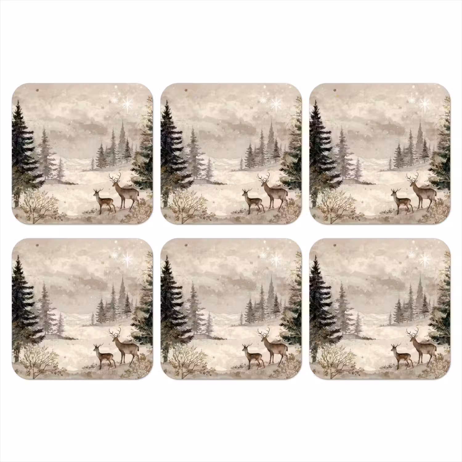 Bos - Herten - Winter - Sneeuw onderzetter kurk middel -3d