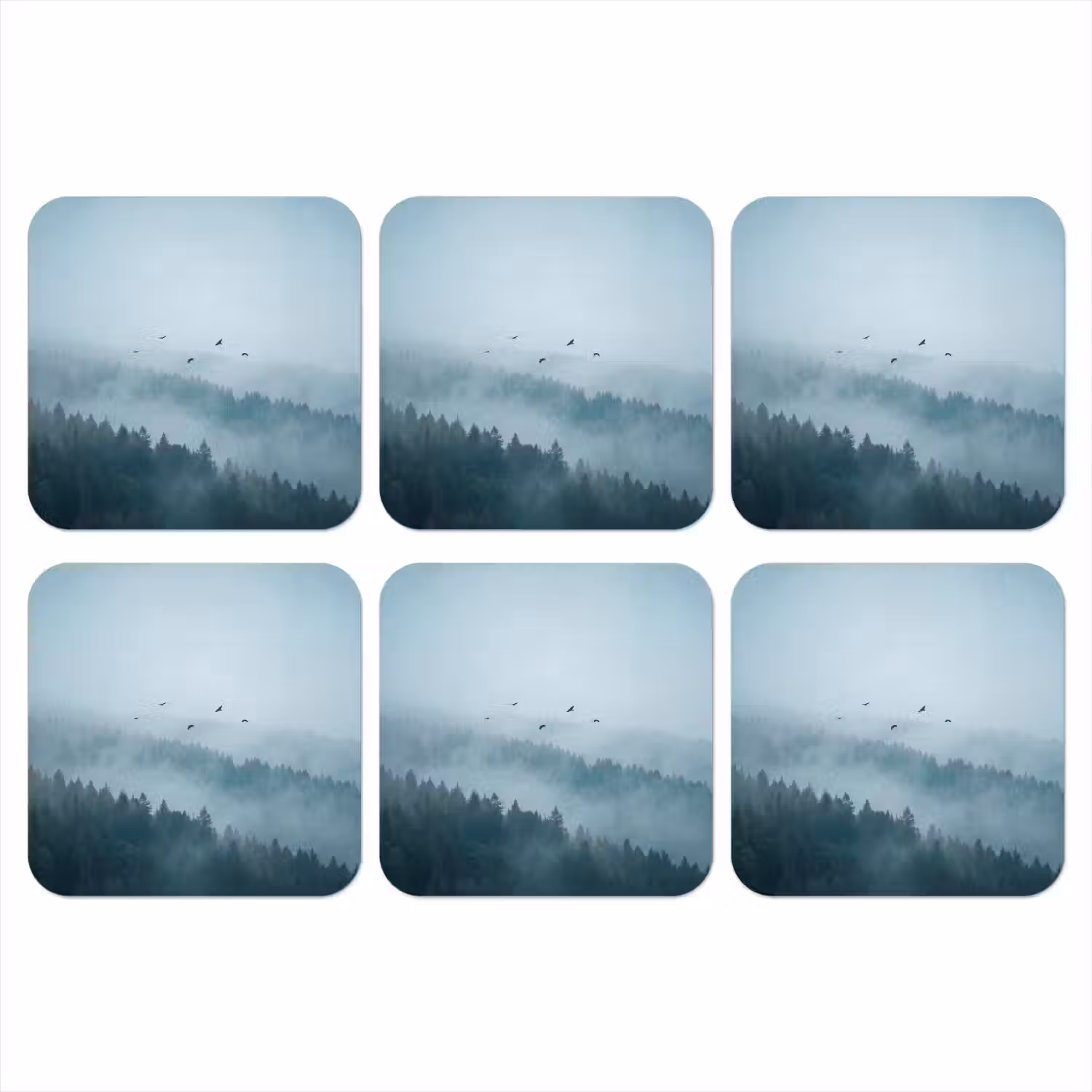 Bos - Mist - Vogels - Natuur - Groen onderzetter kurk middel -3d