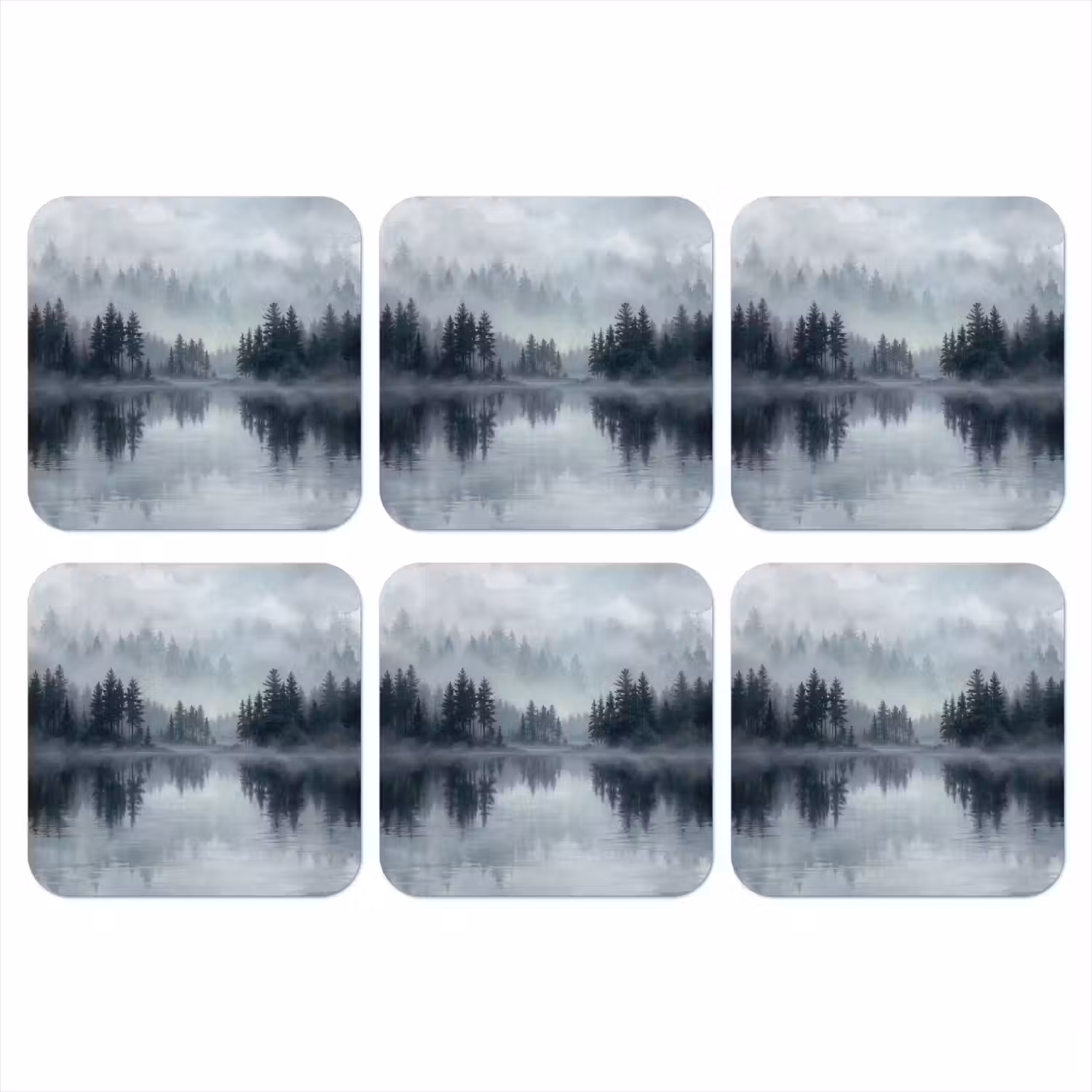 Bos - Meer - Mist - Natuur - Grijs onderzetter kurk middel -3d