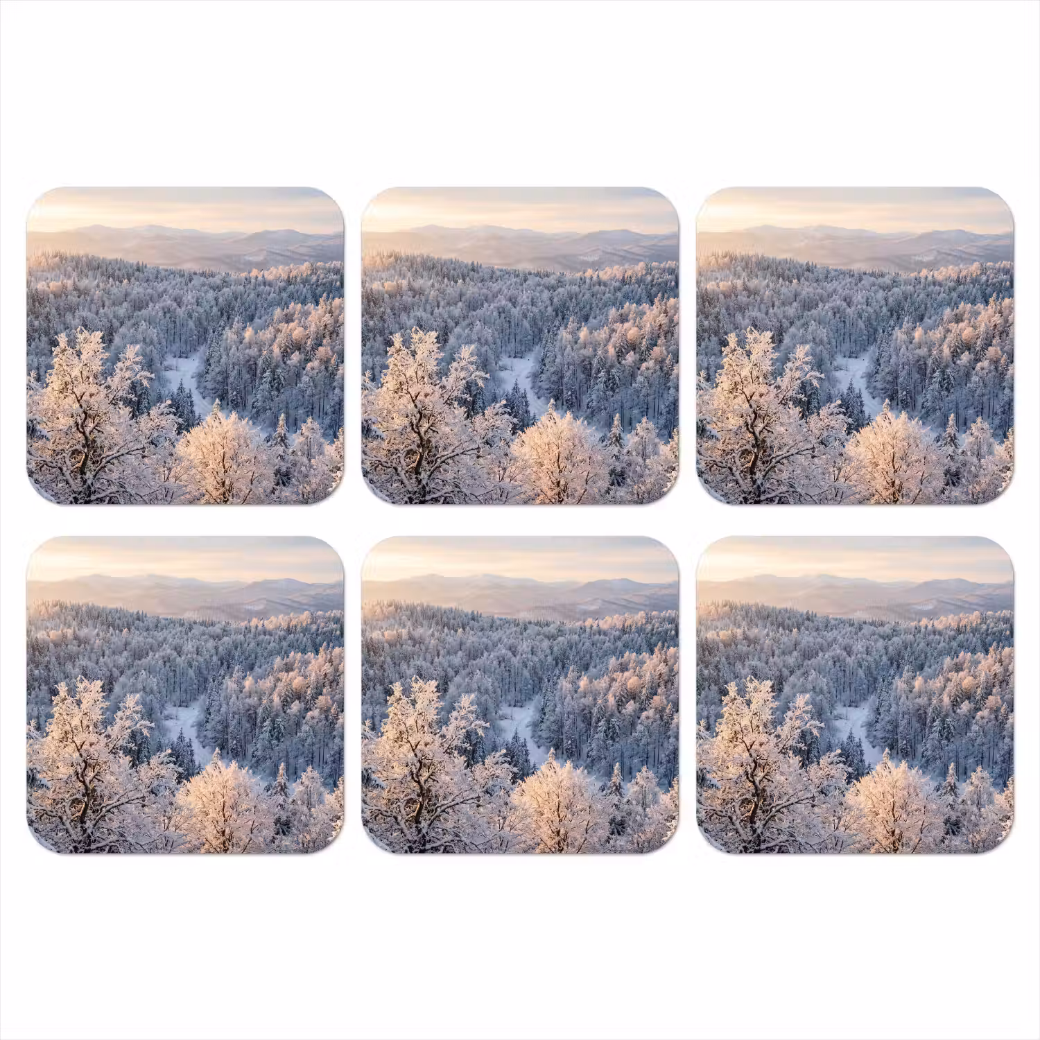 Bos - Bergen - Goud - Winter - Warm onderzetter kurk middel -3d