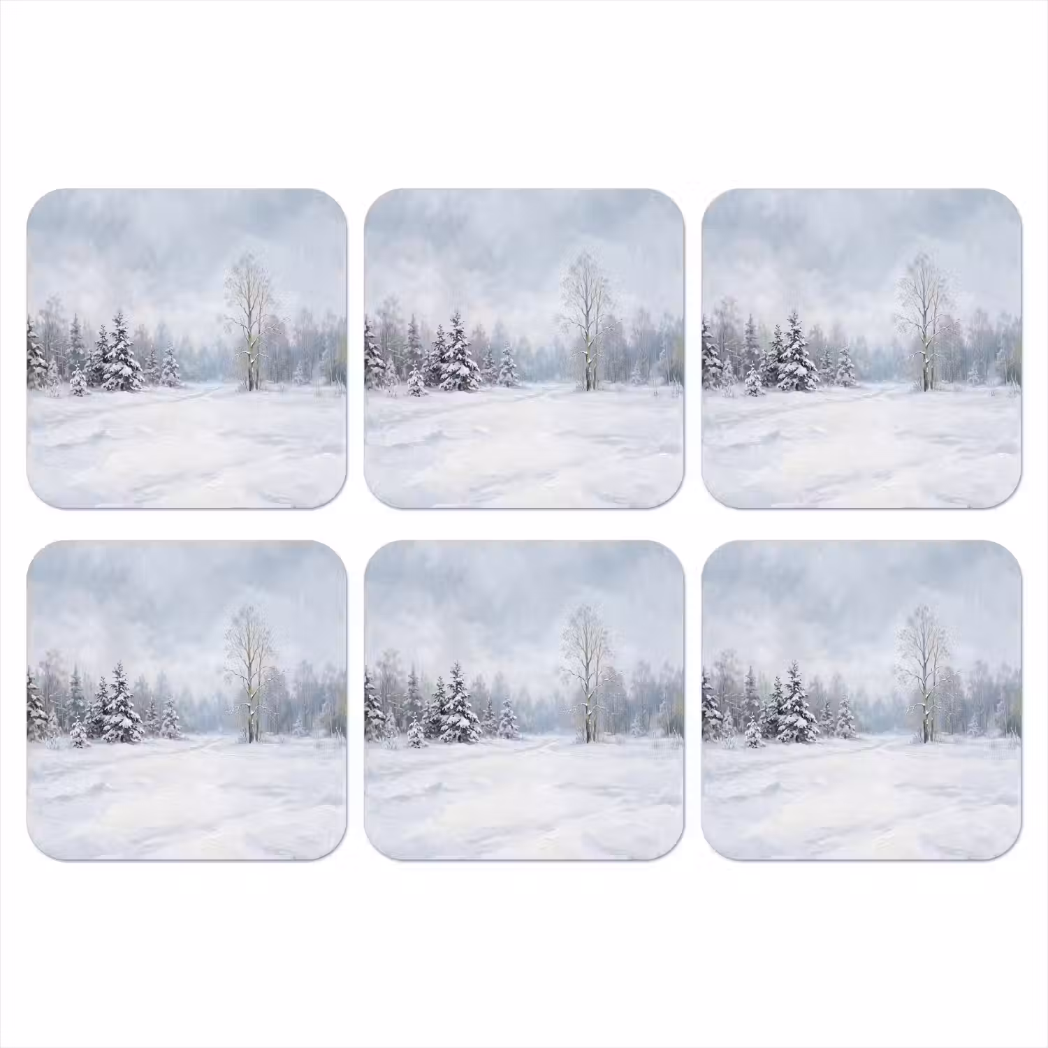 Bospad - Dennen - Sneeuw - Winter - Rustgevend onderzetter kurk middel -3d