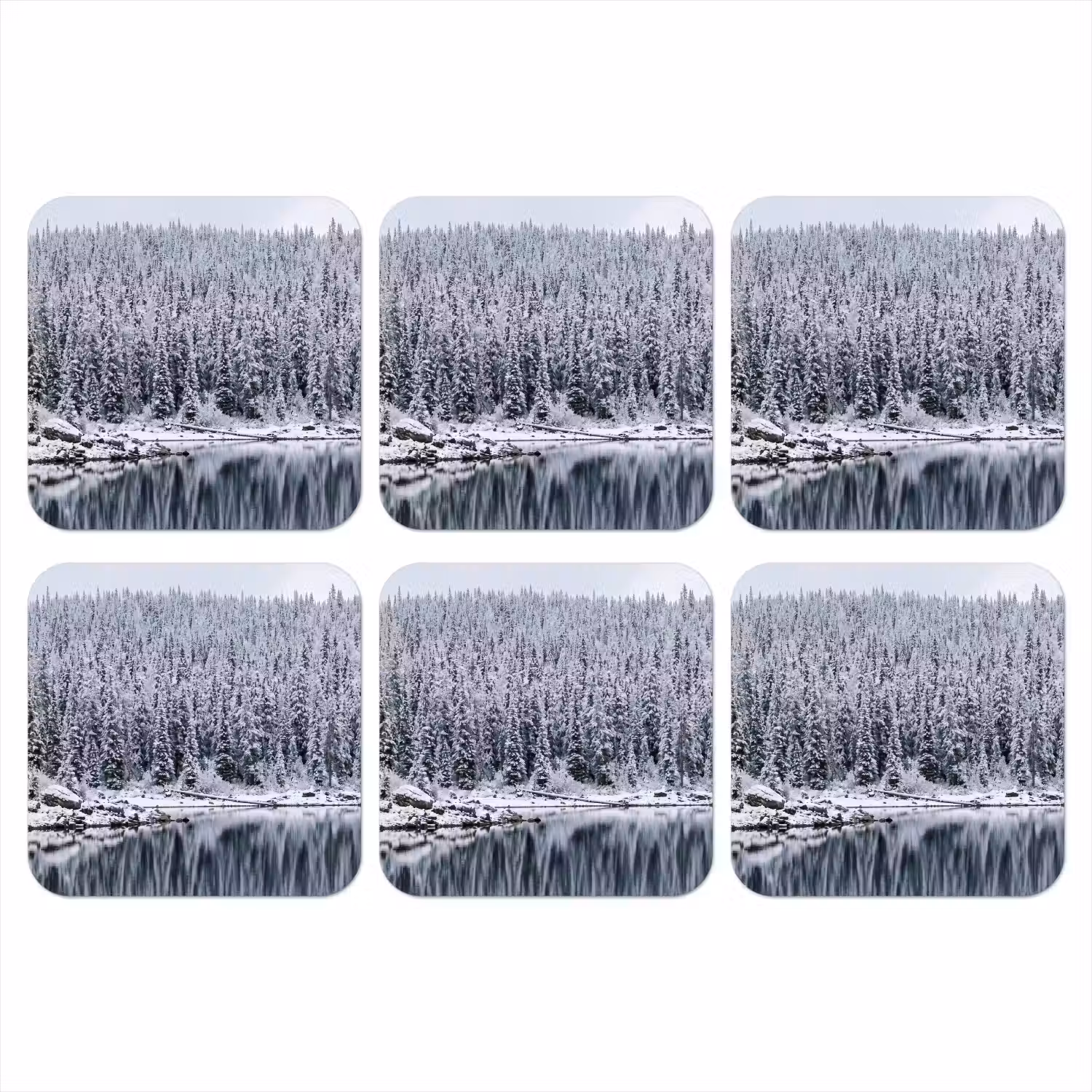 Bos - Reflectie - Meer - Winter - Serene onderzetter kurk middel -3d