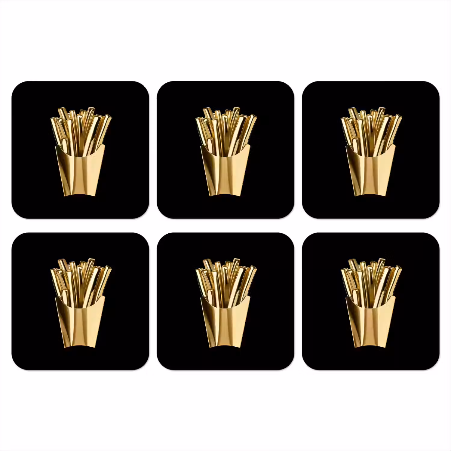 Friet - Goud - Chrome - Eten onderzetter kurk middel -3d