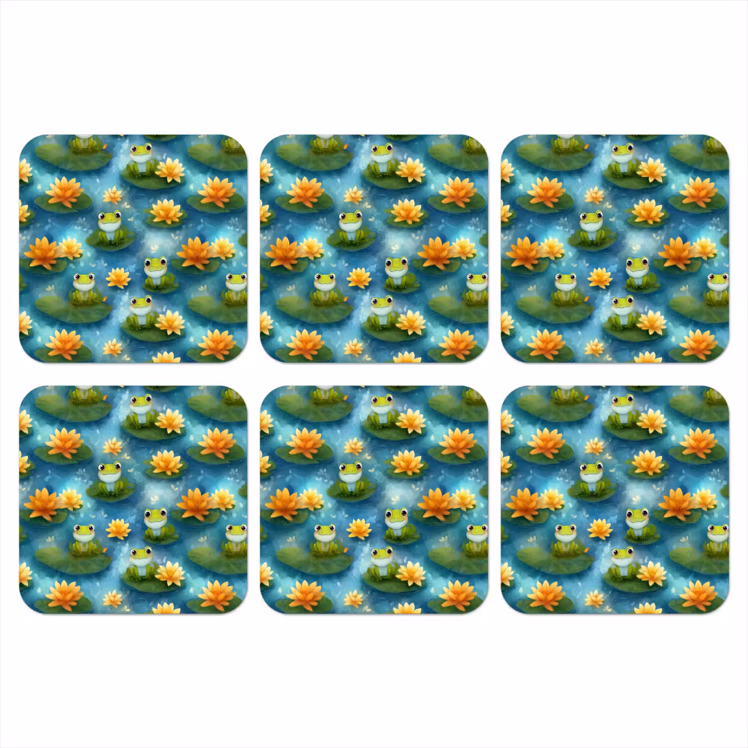 Kikker - Lelies - Groen onderzetter kurk middel 366 -3d