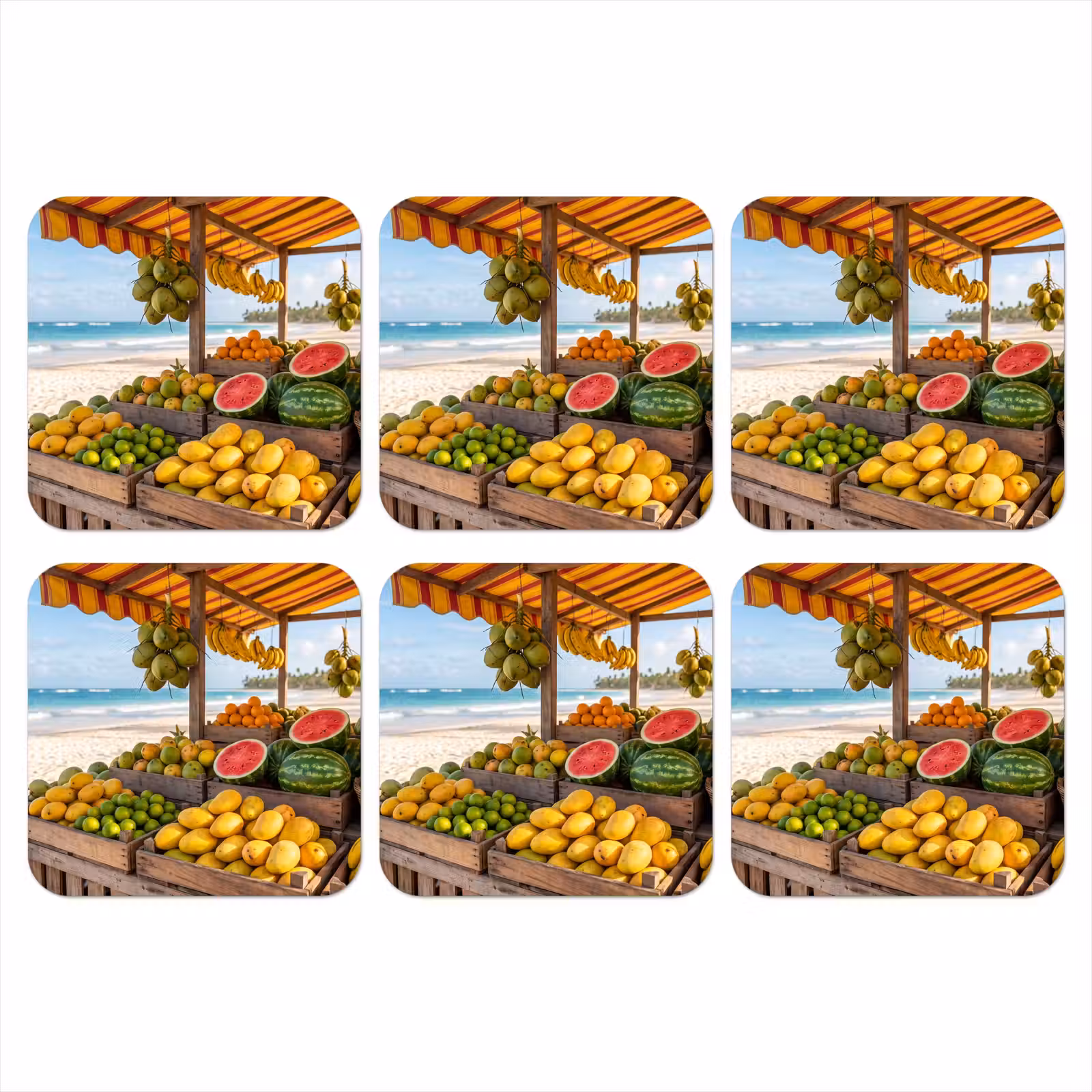 Coaster - Fruit - Beach - Tropical - Fruit - Strand - Tropisch onderzetter kurk middel