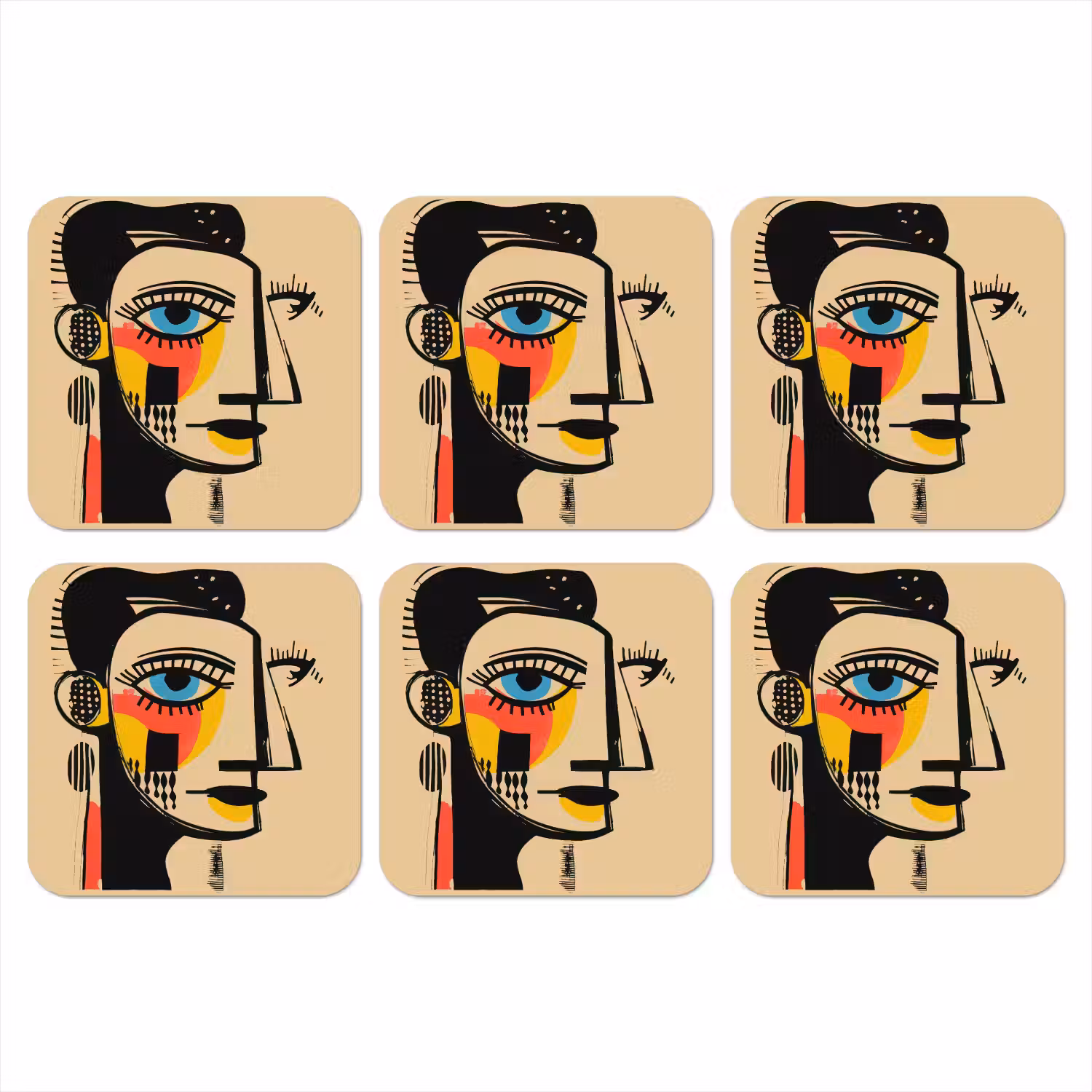 Geometrisch - Felle kleuren - Kubistische stijl onderzetter kurk middel -3d
