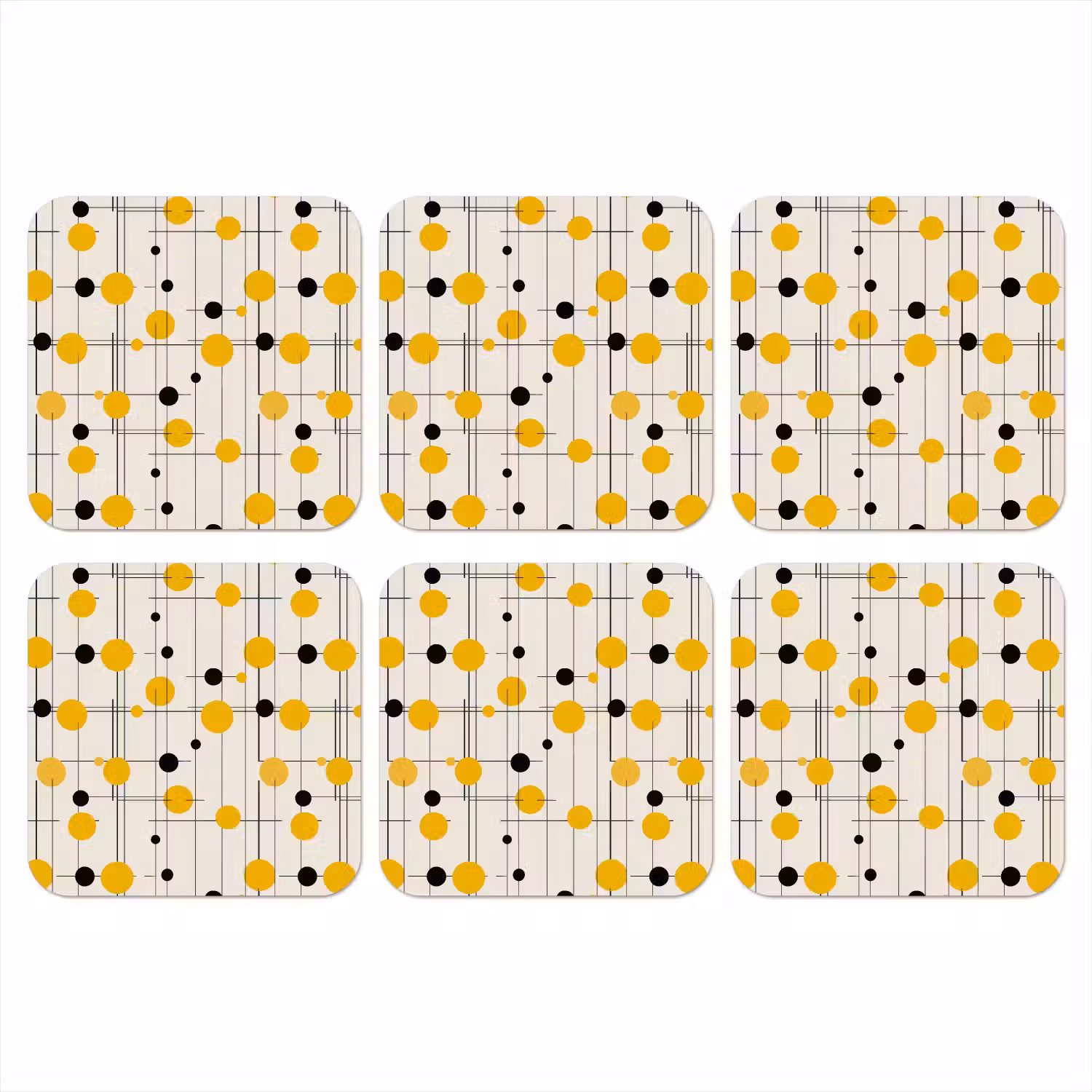 Geometrisch - Retro - Lijnen - Okergeel - Zwart onderzetter kurk middel 366 -3d