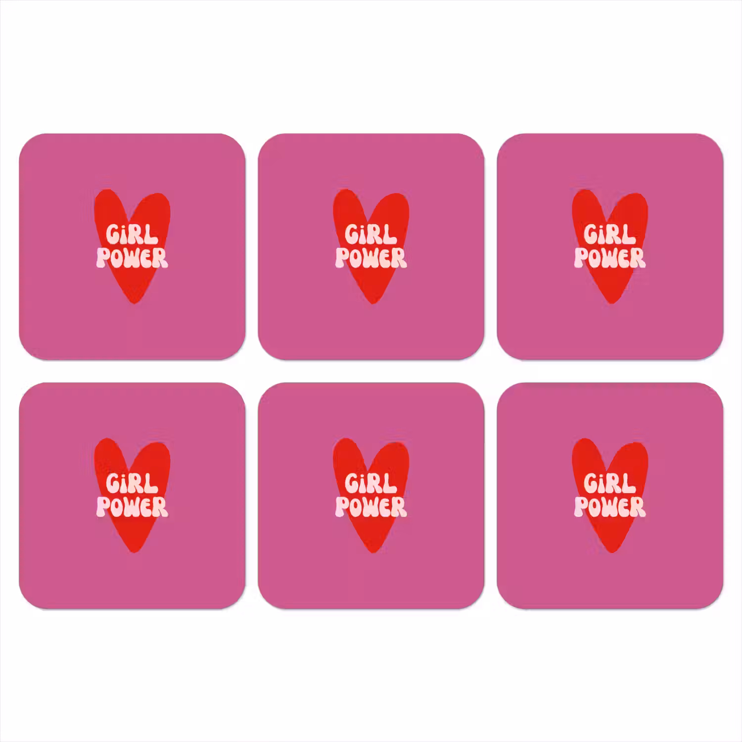 Girl power - Hart - Roze - Rood onderzetter kurk middel -3d