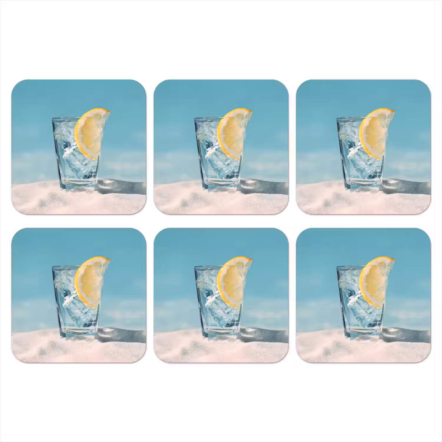 Glas - ijsblokjes - Citroen onderzetter kurk middel -3d