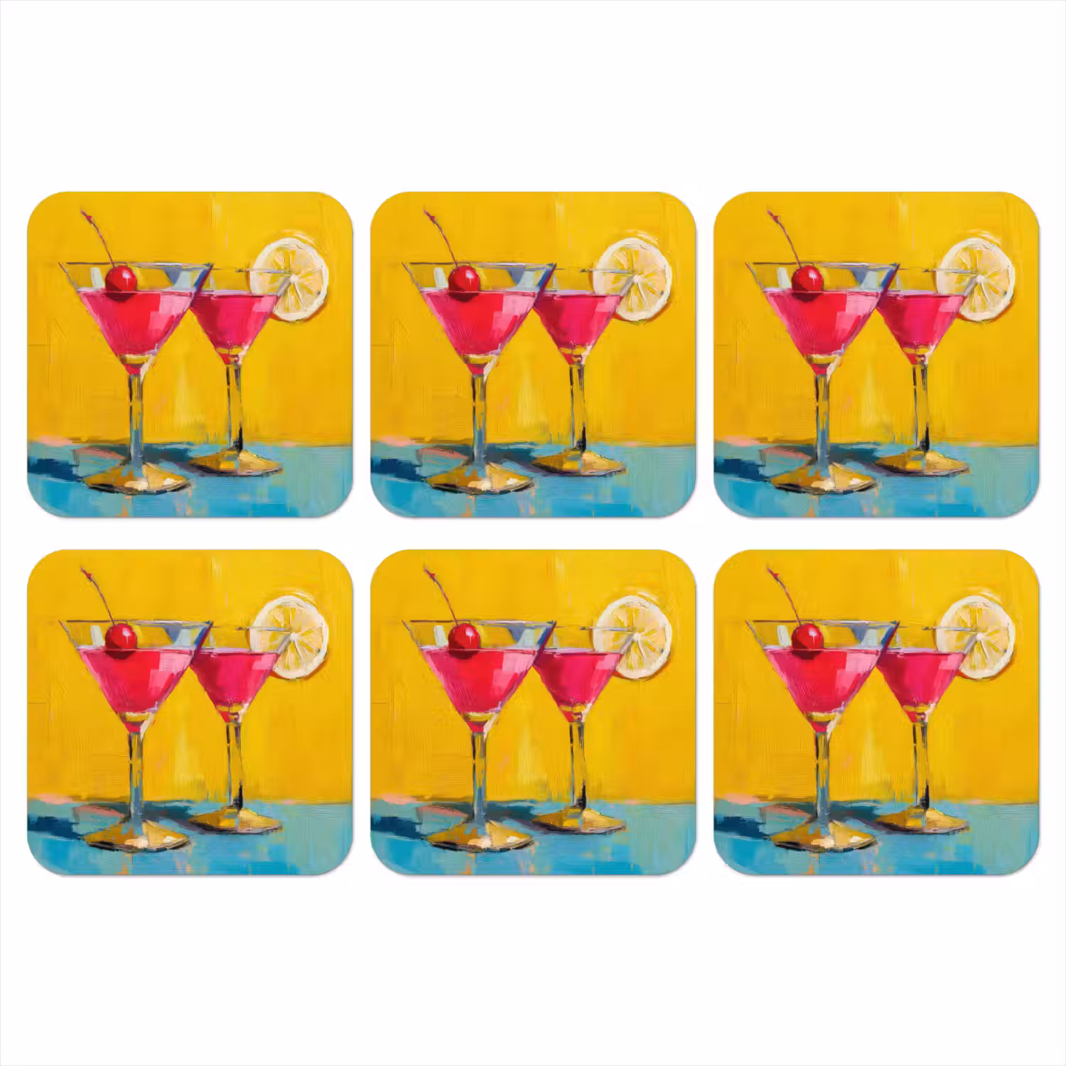Glazen - Cocktail - Citroen - Kers onderzetter kurk middel -3d