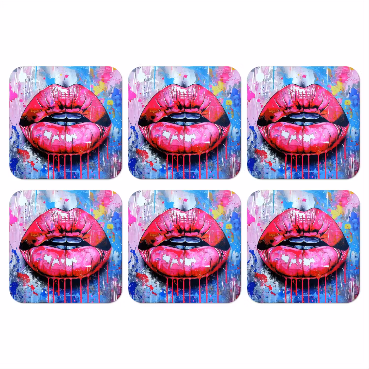 Graffiti - Lippen - Felroze - Geschilderd onderzetter kurk middel -3d