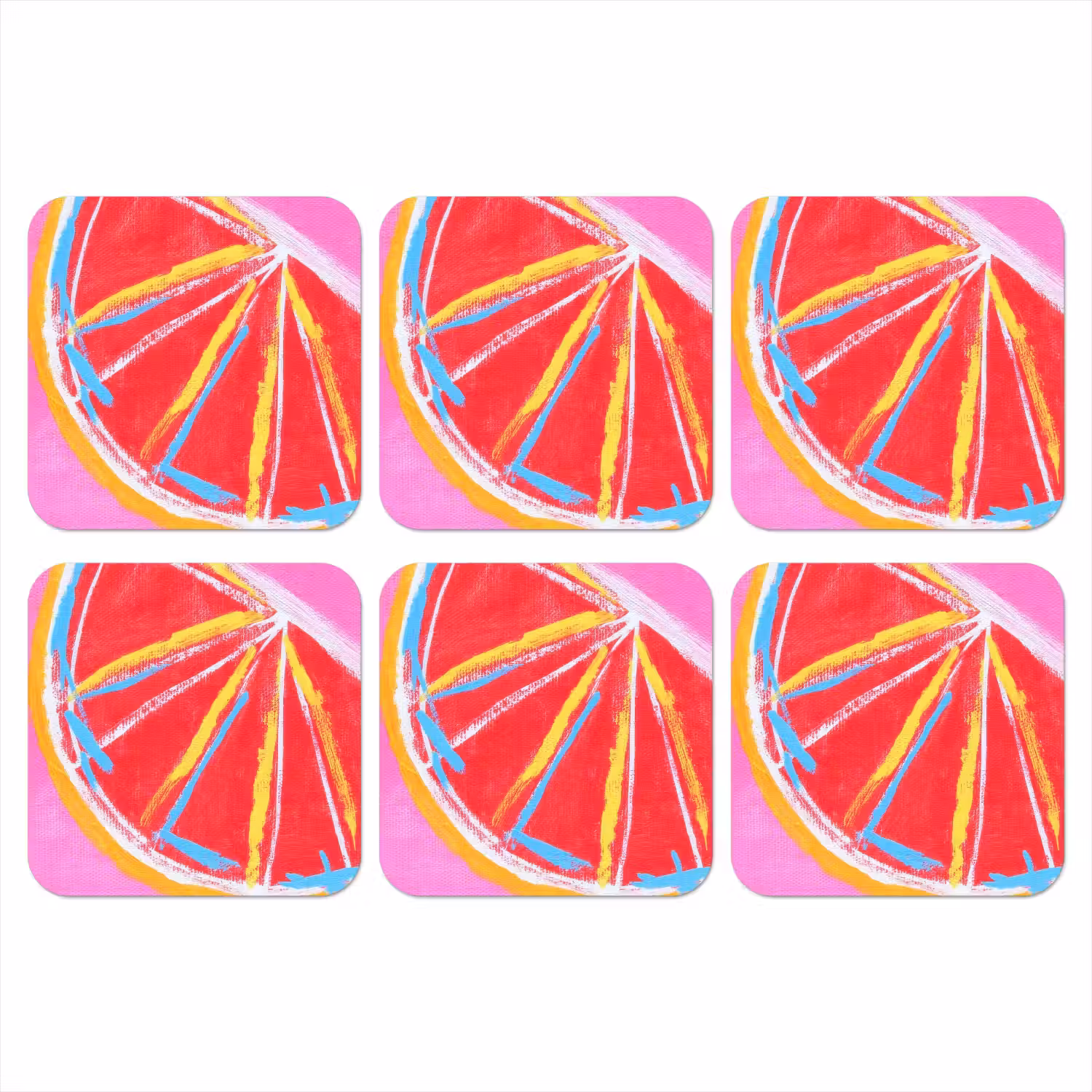 Grapefruit - Geschilderd - Roze - Strepen onderzetter kurk middel -3d
