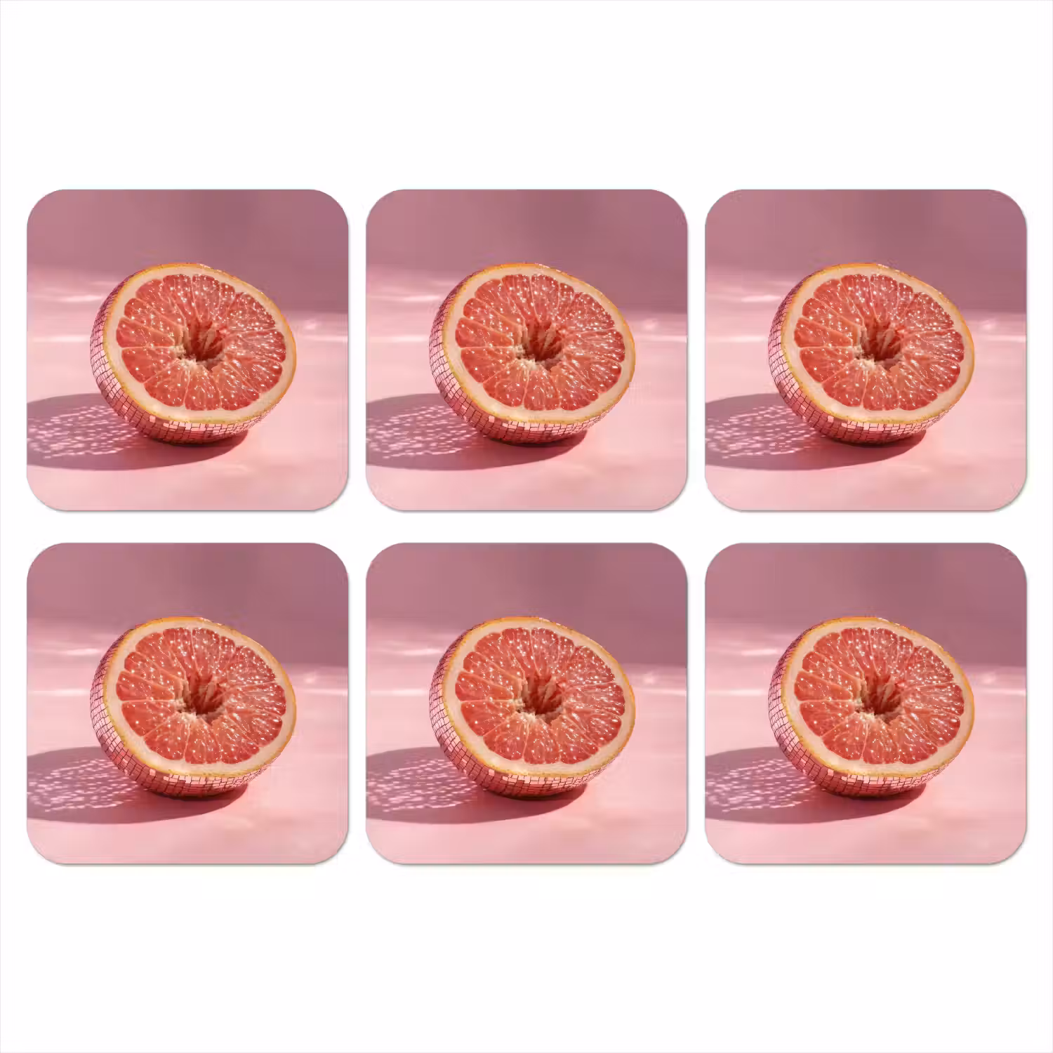 Grapefruit - Roze - Disco - Shiny onderzetter kurk middel -3d