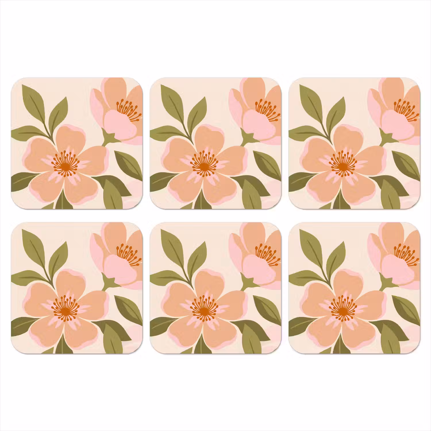 Grafisch - Bloemen - Roze onderzetter kurk middel -3d