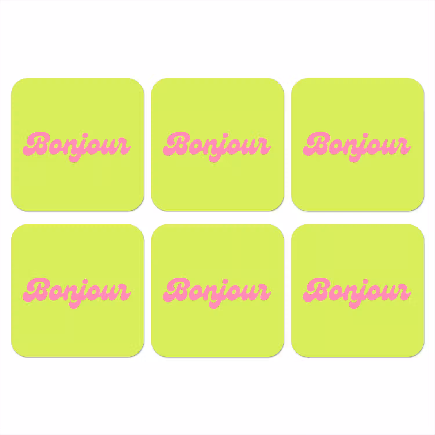 Groen - Roze bonjour - Retro onderzetter kurk middel -3d