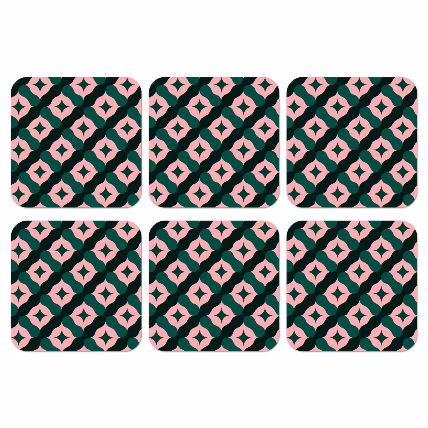 Groen - Roze - Retro - Sterren onderzetter kurk middel 366 -3d