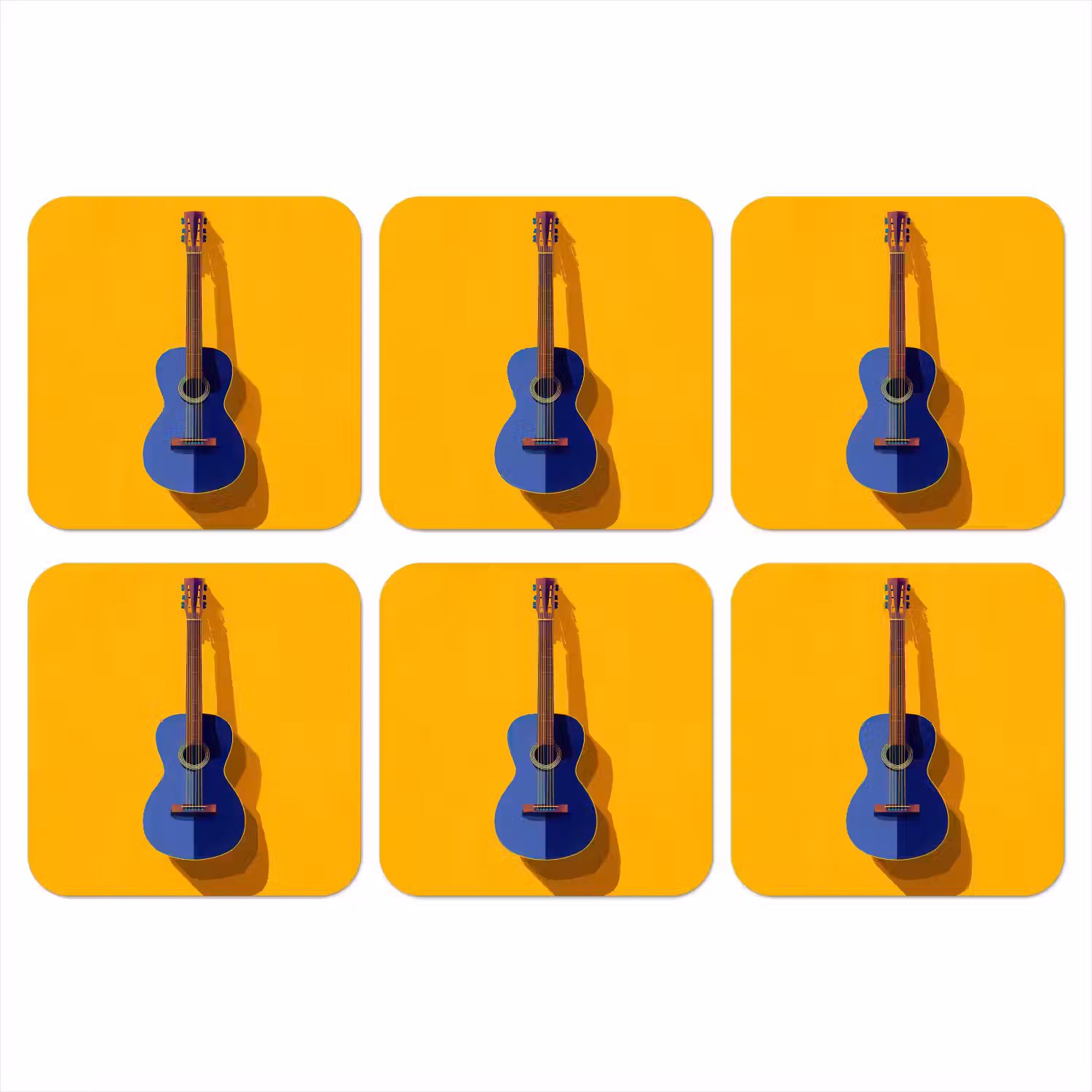 Gitaar - Akoestisch - Minimalistisch - Geel onderzetter kurk middel -3d